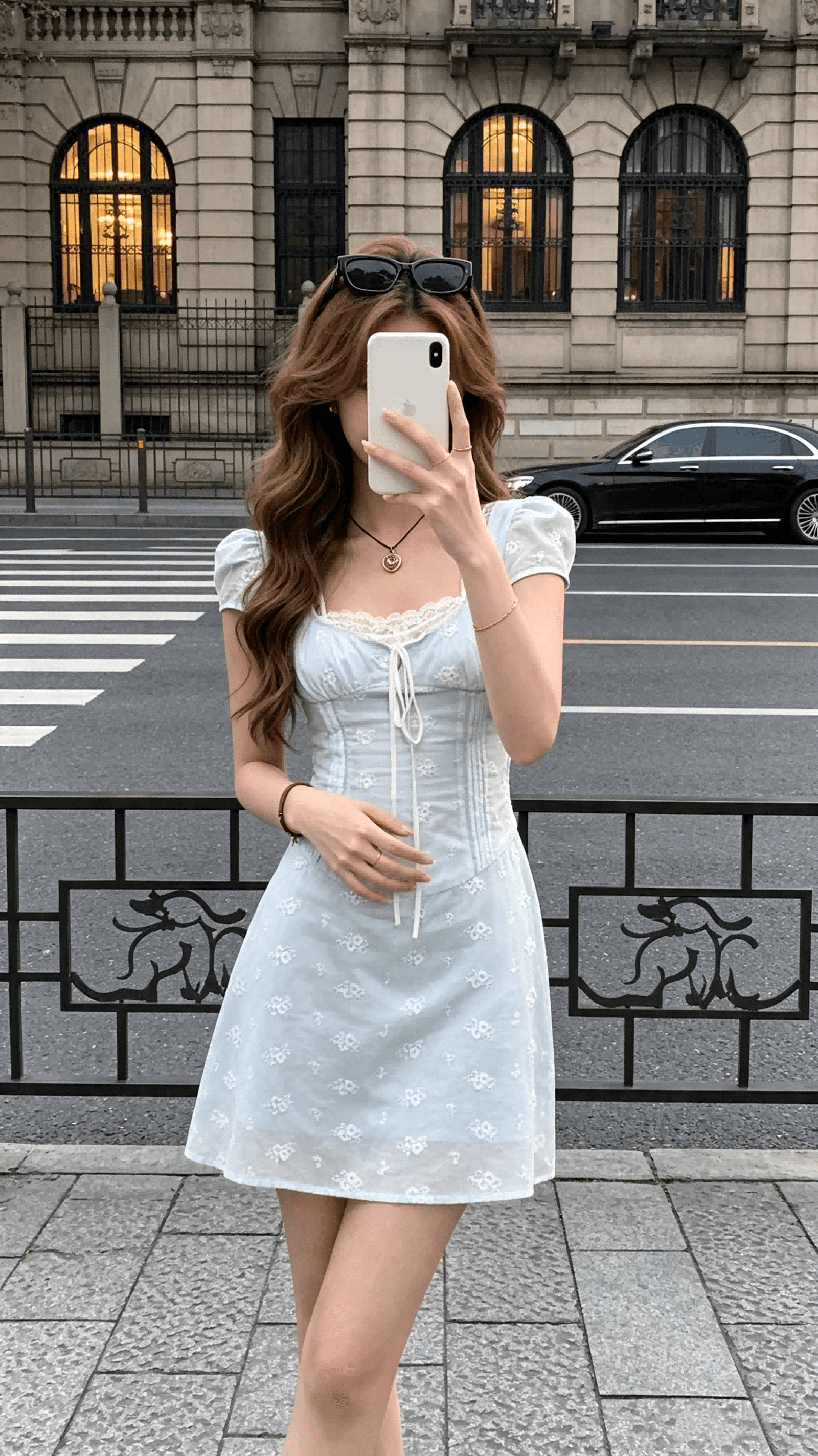 순면 광장 칼라 허리 수축 레이스 조각 길다 쇼트 스타일 여성 드레스 봄 상세 이미지 9