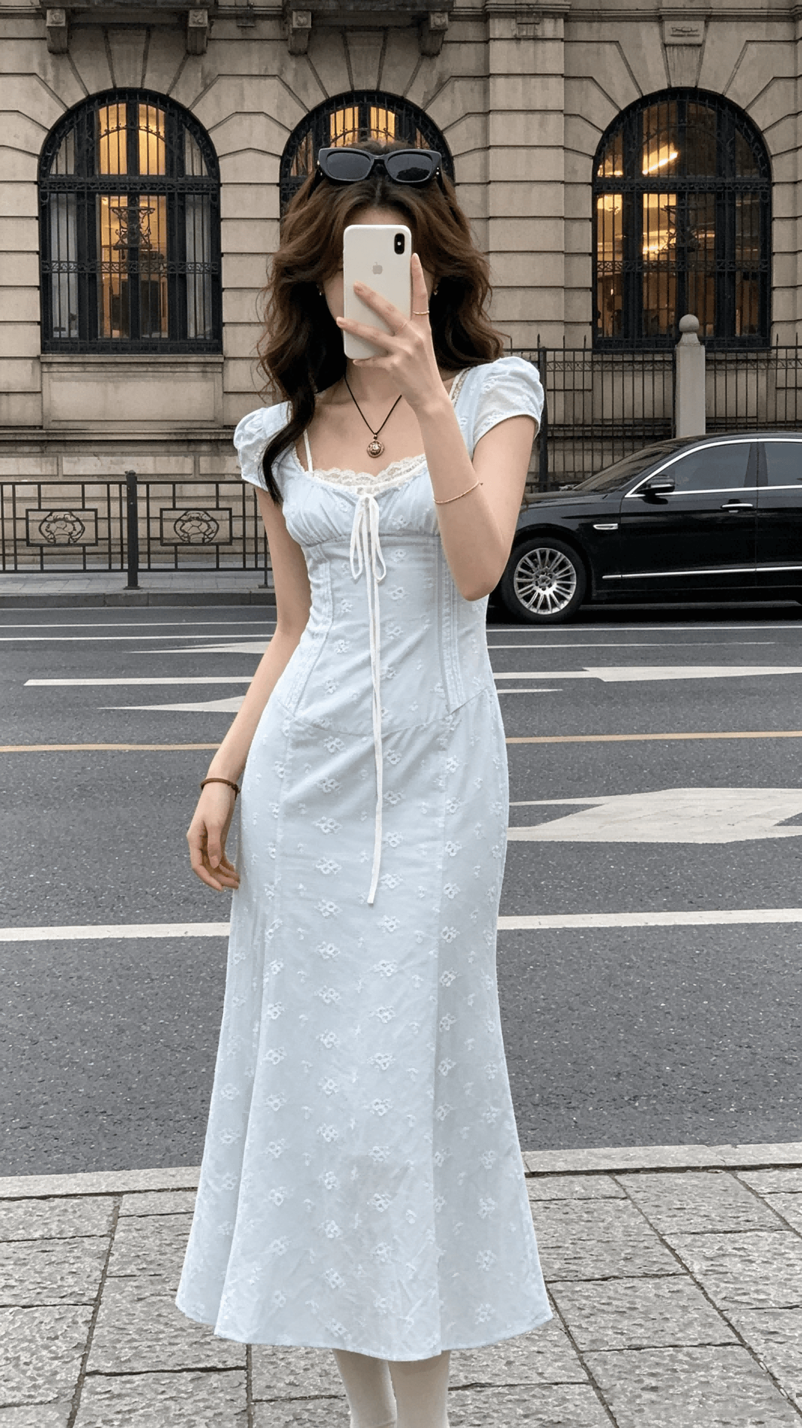 순면 광장 칼라 허리 수축 레이스 조각 길다 쇼트 스타일 여성 드레스 봄 상세 이미지 12