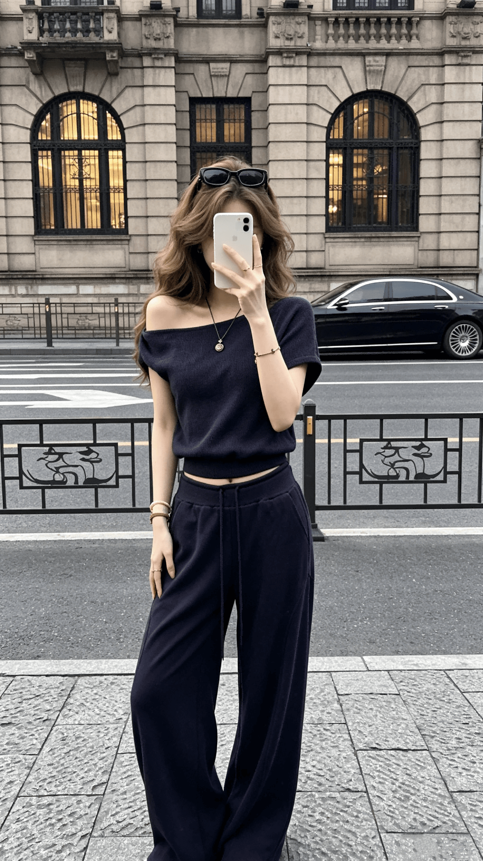 tongiiuu 사설 서비스 일상 비스듬한 칼라 오프숄더 반팔 티셔츠 여성 루즈핏 스트레이트 캐주얼 와이드 레그 팬츠 세트 여름 상세 이미지 7