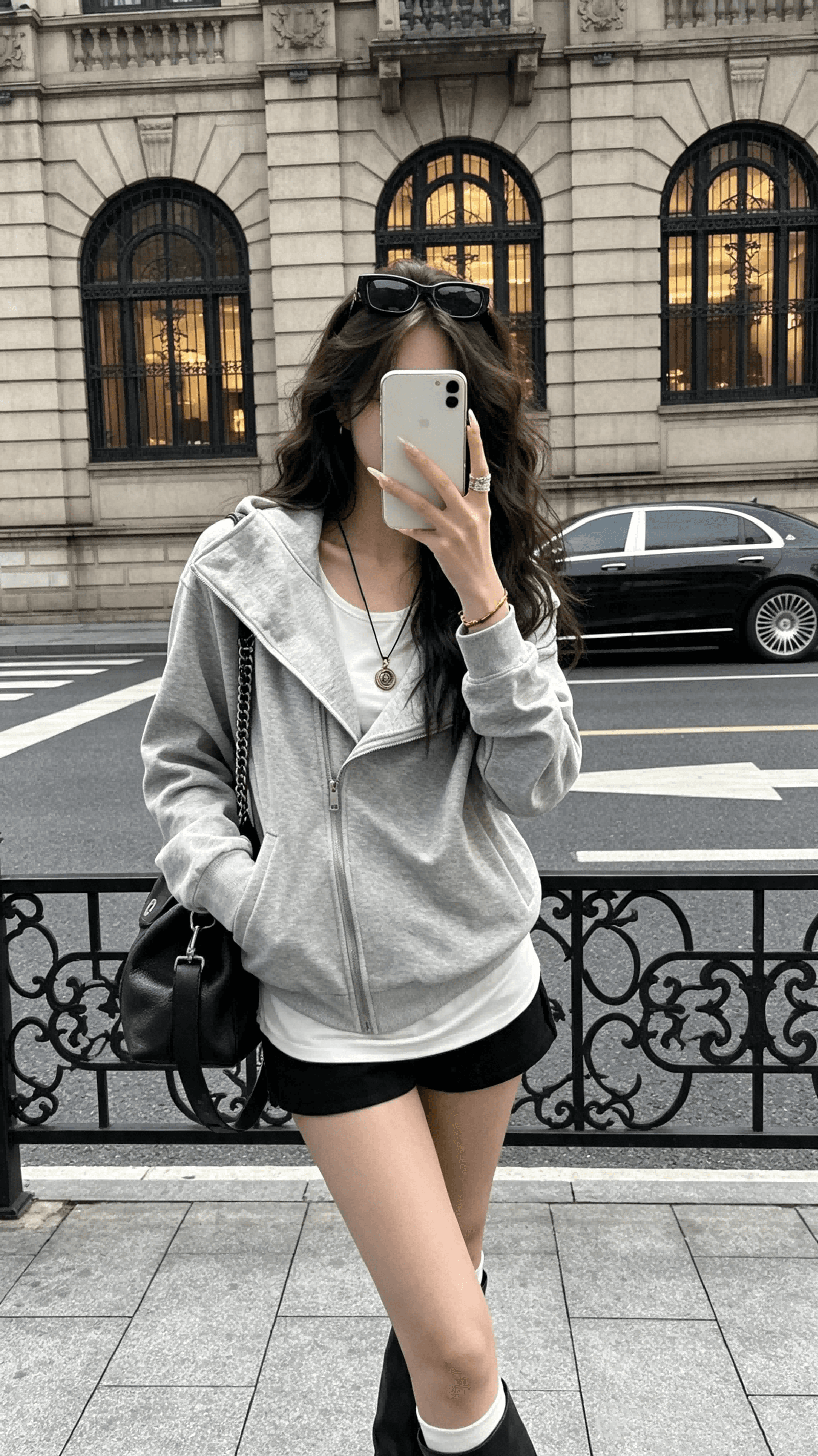 yolo shop 검정색 후드 티 스웨터 여성 몸매 가꾸기 다용도 디자인 센스 폴로 칼라 아메리칸 카디건 코트 맨위 이미지 4