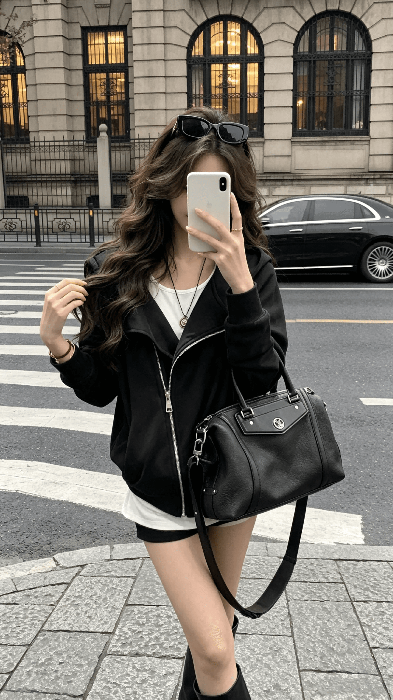 yolo shop 검정색 후드 티 스웨터 여성 몸매 가꾸기 다용도 디자인 센스 폴로 칼라 아메리칸 카디건 코트 맨위 상세 이미지 3