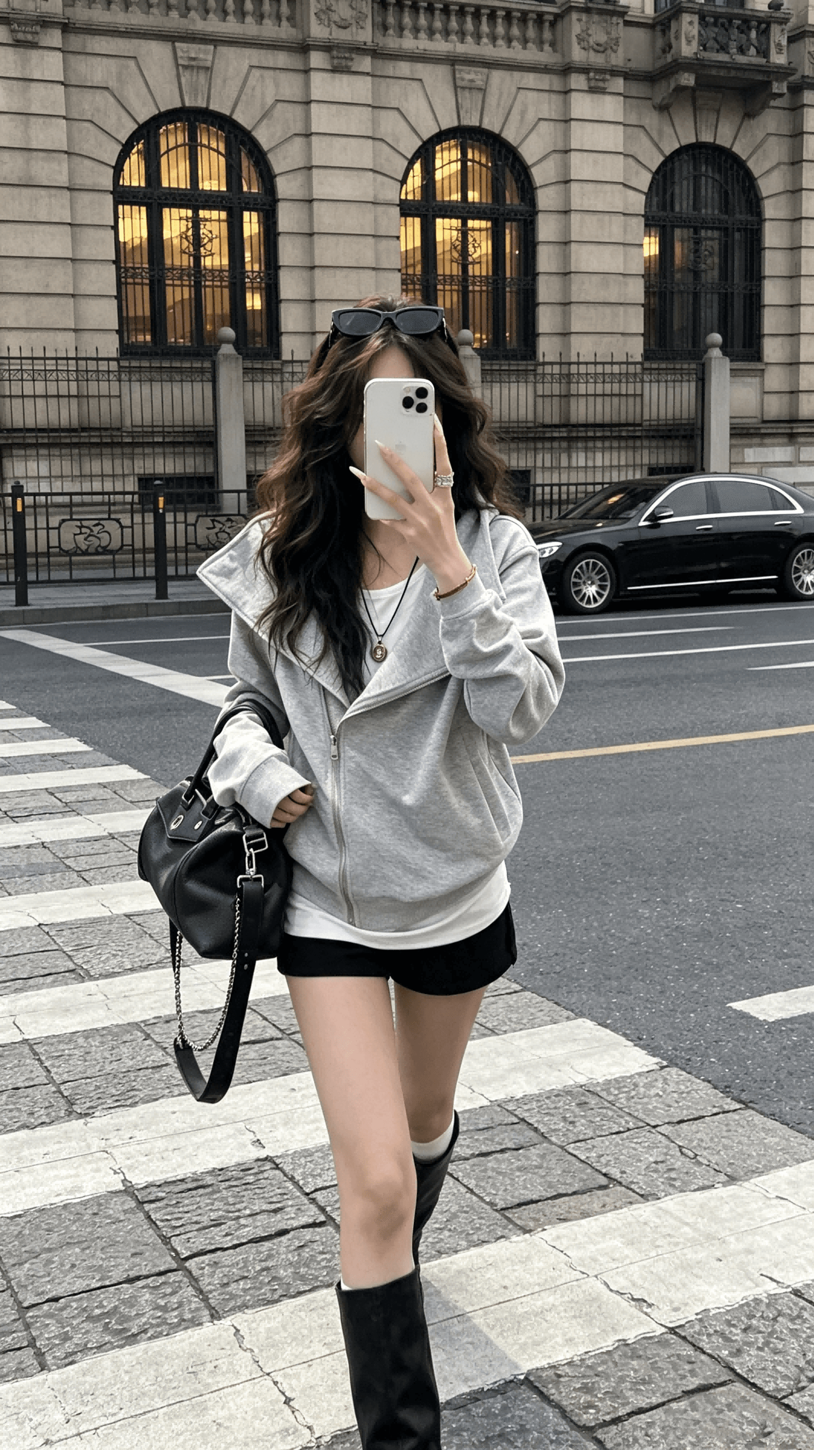 yolo shop 검정색 후드 티 스웨터 여성 몸매 가꾸기 다용도 디자인 센스 폴로 칼라 아메리칸 카디건 코트 맨위 상세 이미지 7