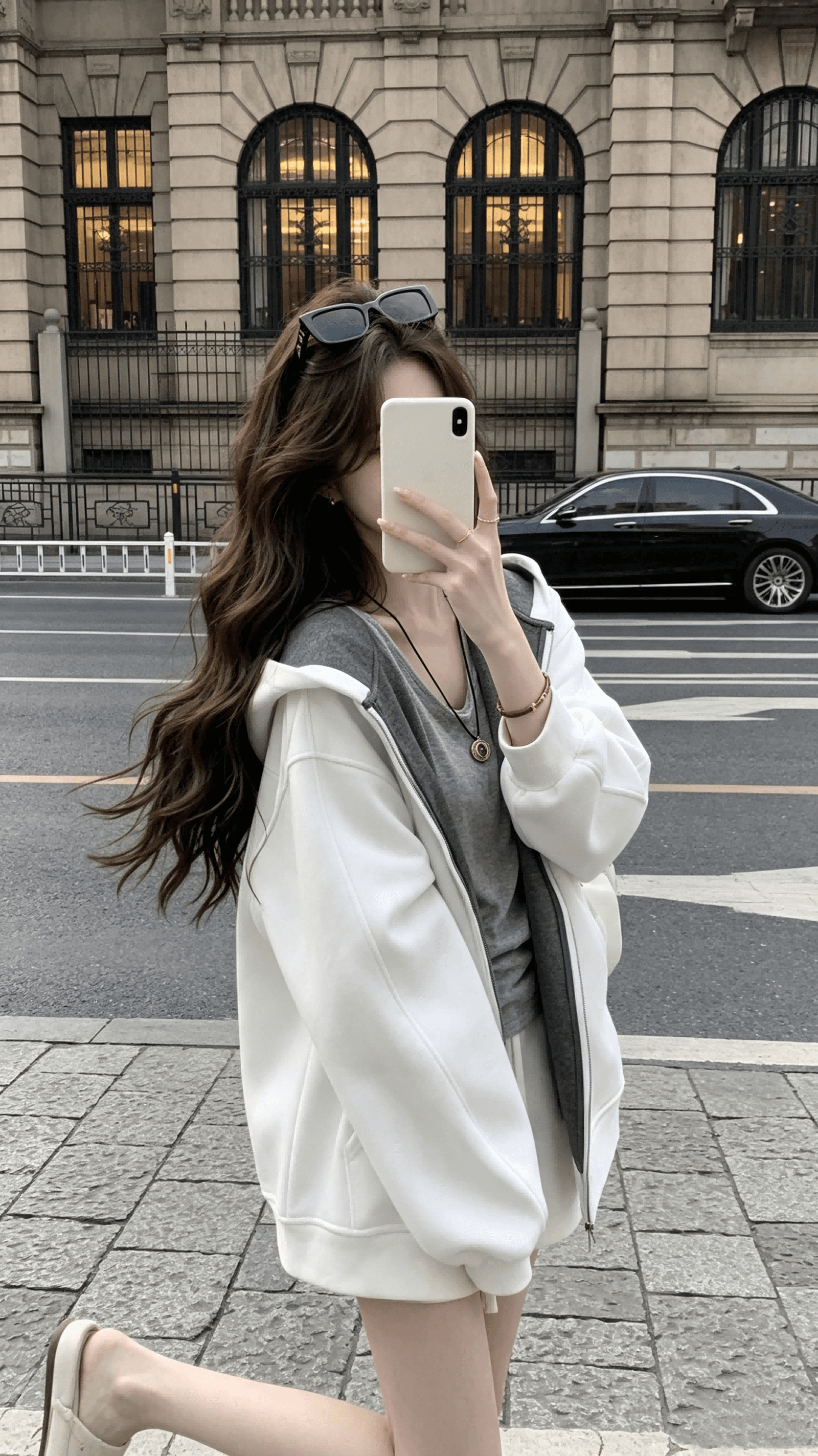1개 다곤 1z1zgun 간판 사설 서비스 섹션 높음 그램 무거운 520g 복합 빈 가스 층 배색 느슨함 센스 후드티 여성 상세 이미지 2