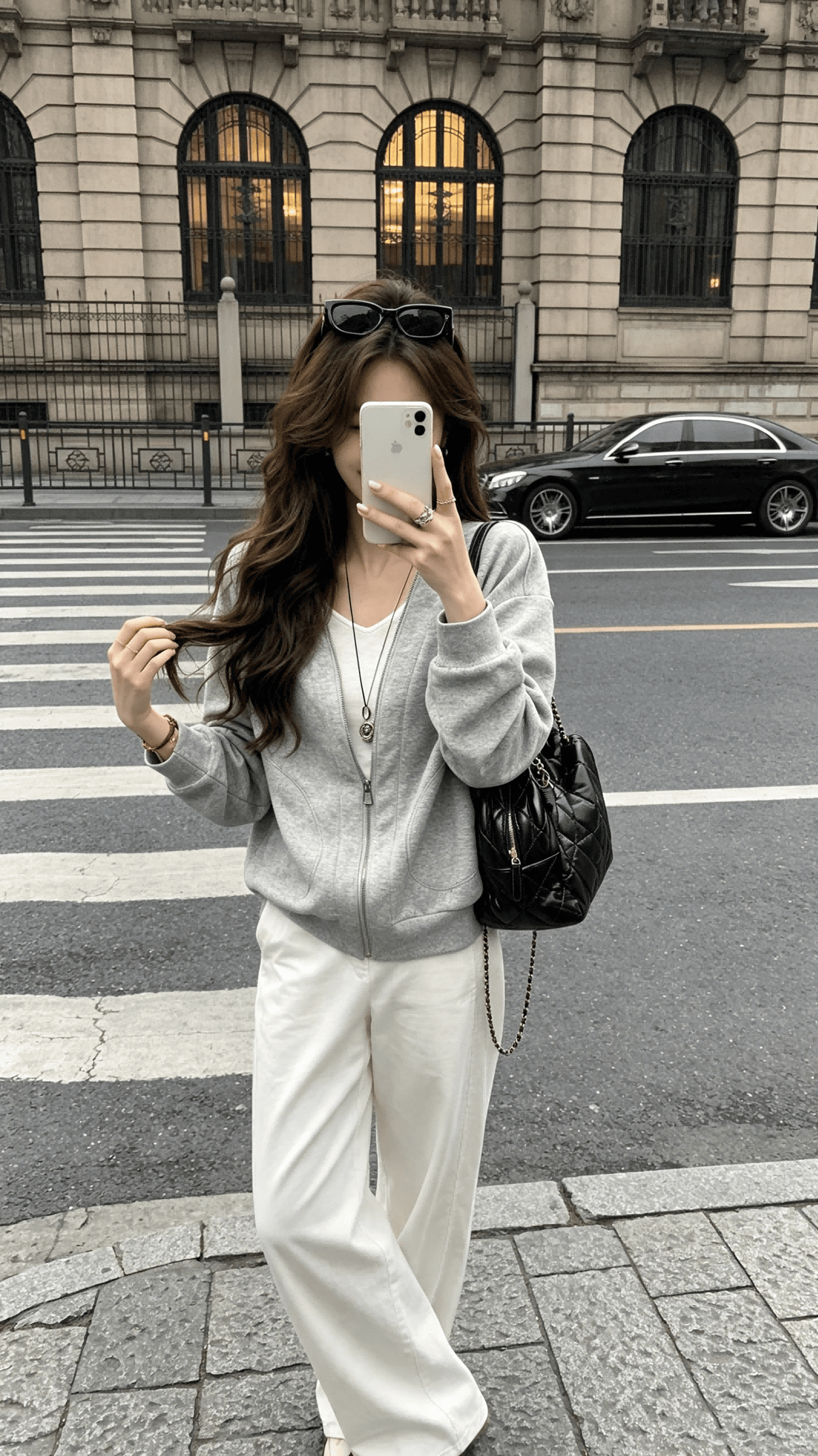 검은 콩 흠 캐주얼 해체 V넥 지퍼 회색 후드티 재킷 가을 루즈핏 느긋한 바람 다용도 맨위