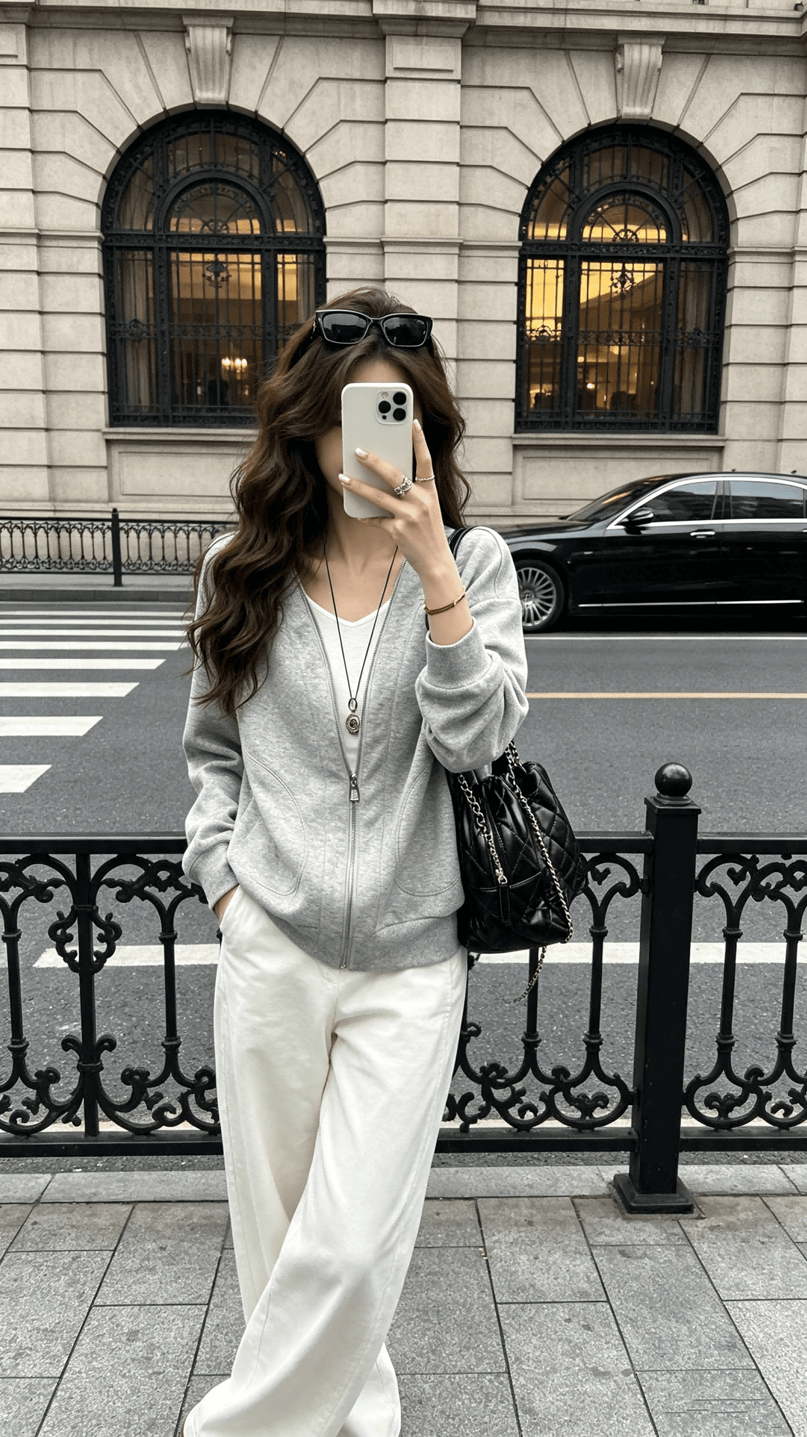 검은 콩 흠 캐주얼 해체 V넥 지퍼 회색 후드티 재킷 가을 루즈핏 느긋한 바람 다용도 맨위 이미지 2