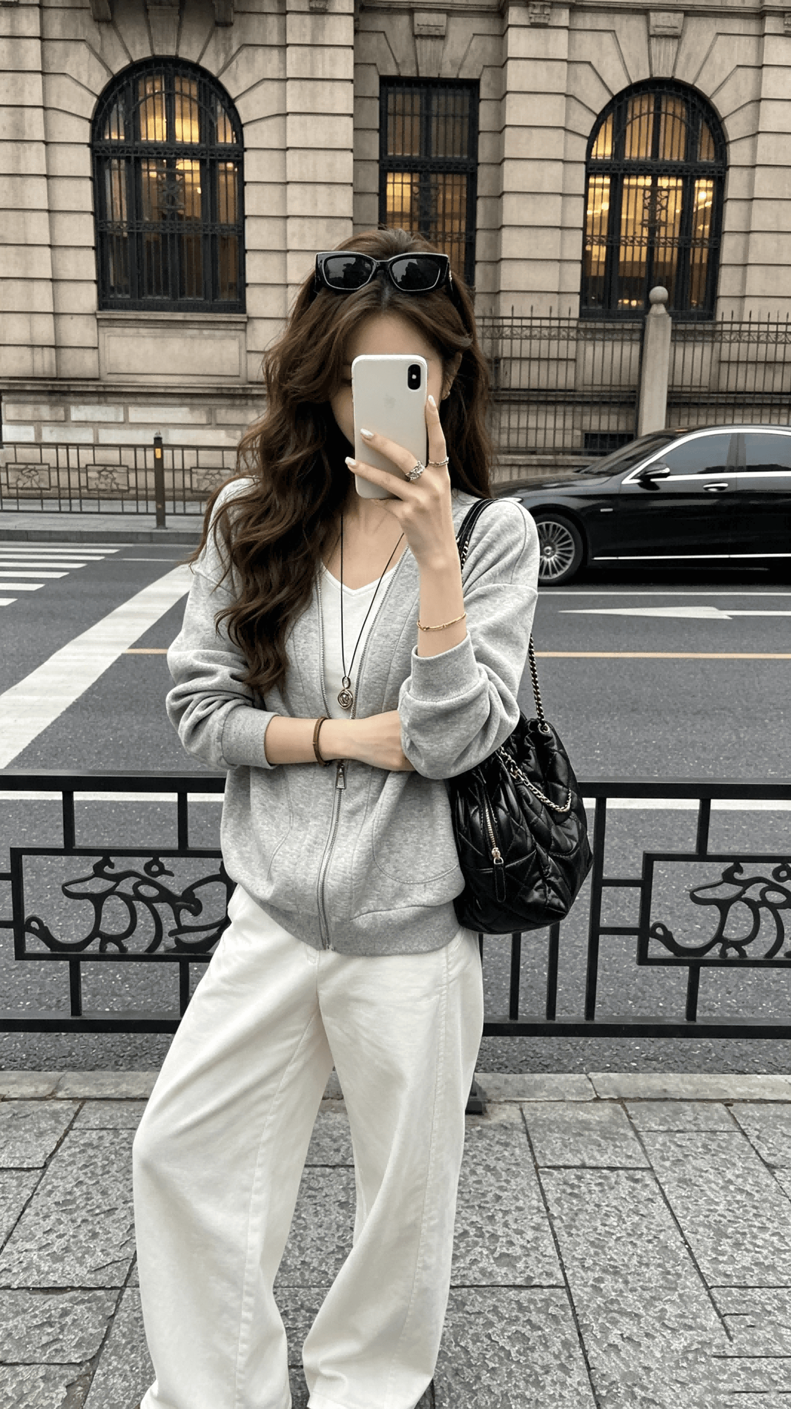 검은 콩 흠 캐주얼 해체 V넥 지퍼 회색 후드티 재킷 가을 루즈핏 느긋한 바람 다용도 맨위 상세 이미지 8