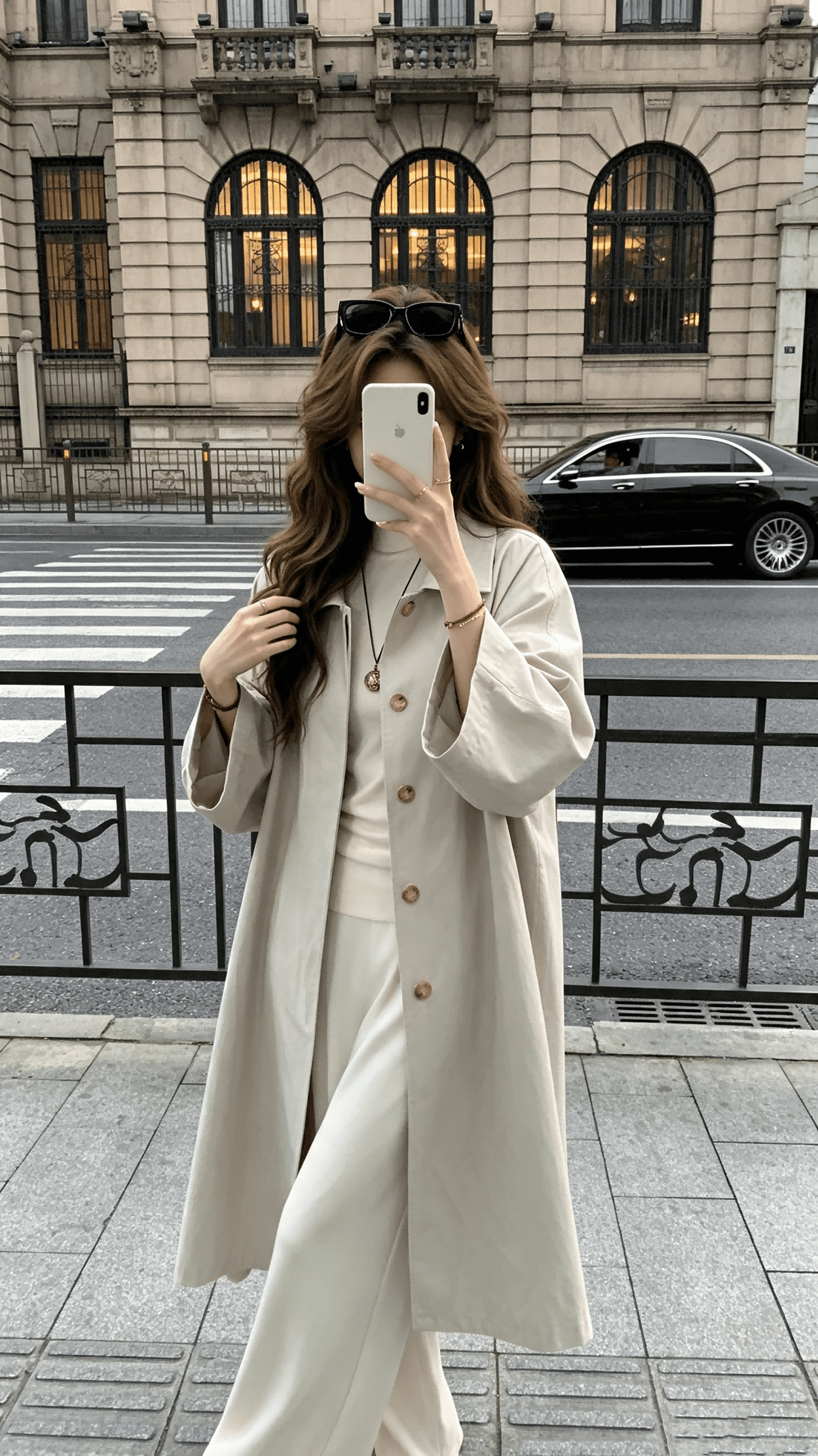 xzichic 면 100% row 바람을 피우다 롱 코트 바람막이 여성 코트 2026 새로운 세련된 대 진자 우산형 코트 상세 이미지 7