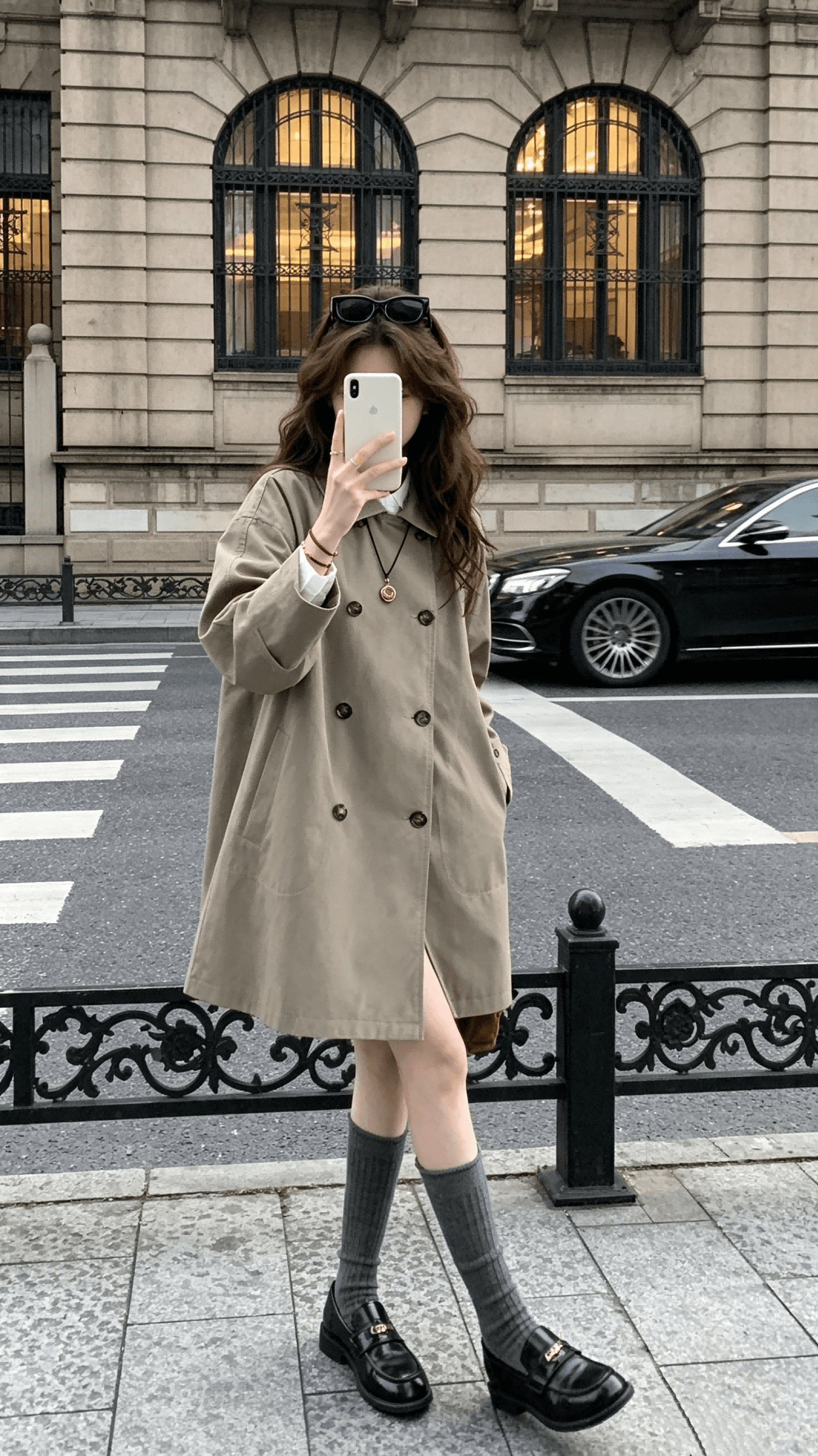 rainy 한 부서 디자인 센스 중간 길이 베이비 칼라 바람막이 봄 가을 여성 루즈핏 이중 버튼 새로운 망토 재킷 이미지 2