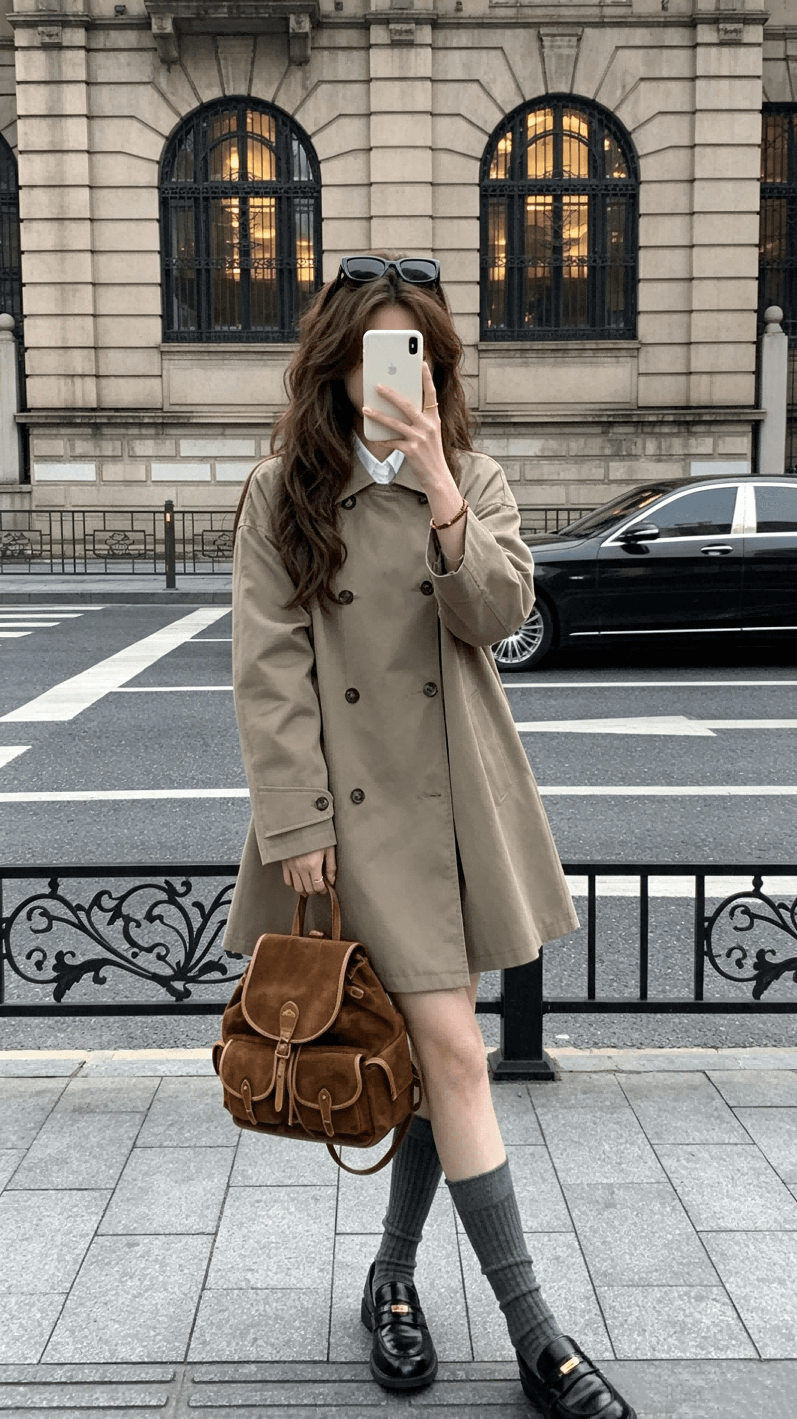 rainy 한 부서 디자인 센스 중간 길이 베이비 칼라 바람막이 봄 가을 여성 루즈핏 이중 버튼 새로운 망토 재킷 상세 이미지 8