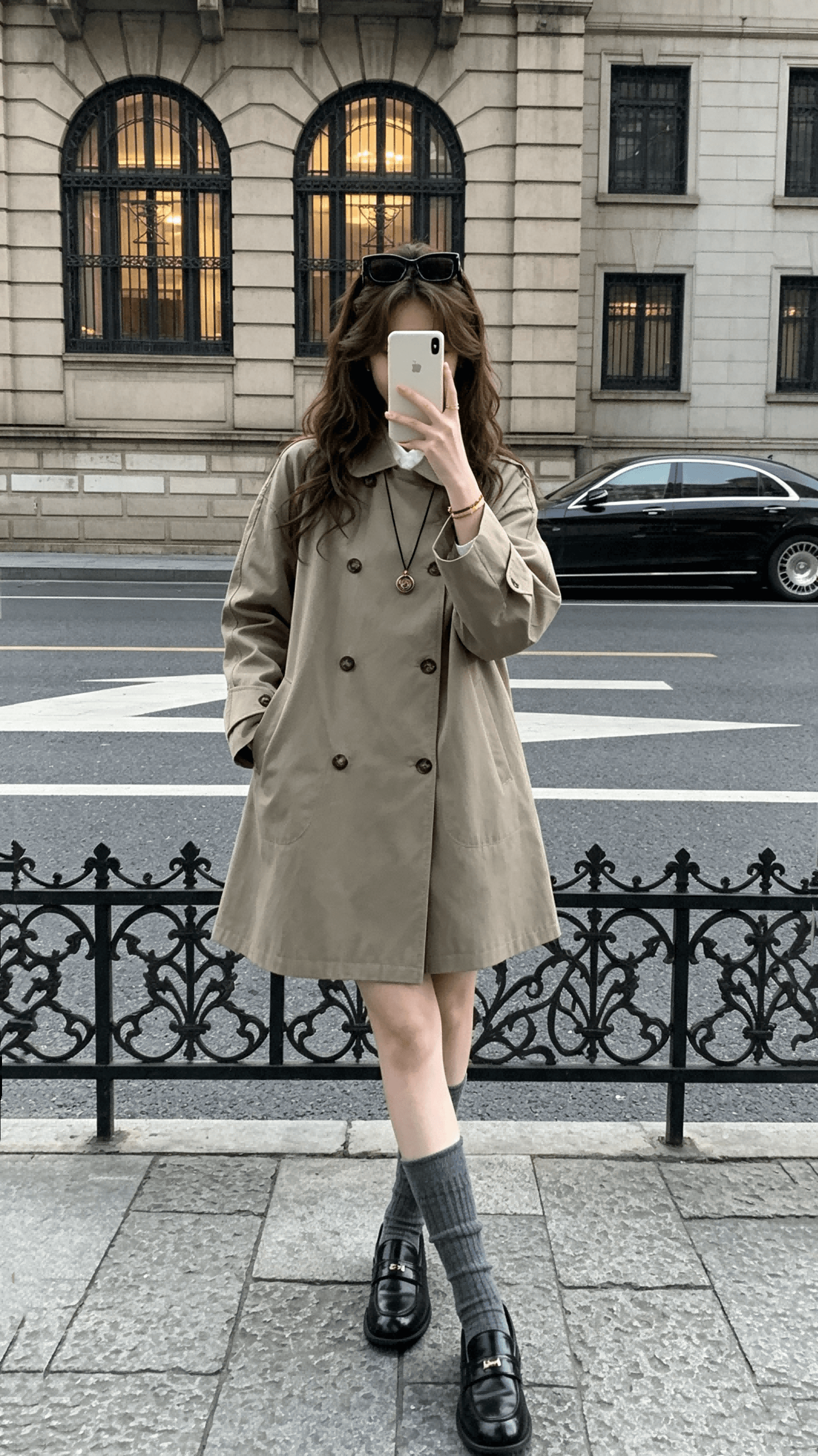 rainy 한 부서 디자인 센스 중간 길이 베이비 칼라 바람막이 봄 가을 여성 루즈핏 이중 버튼 새로운 망토 재킷 상세 이미지 9