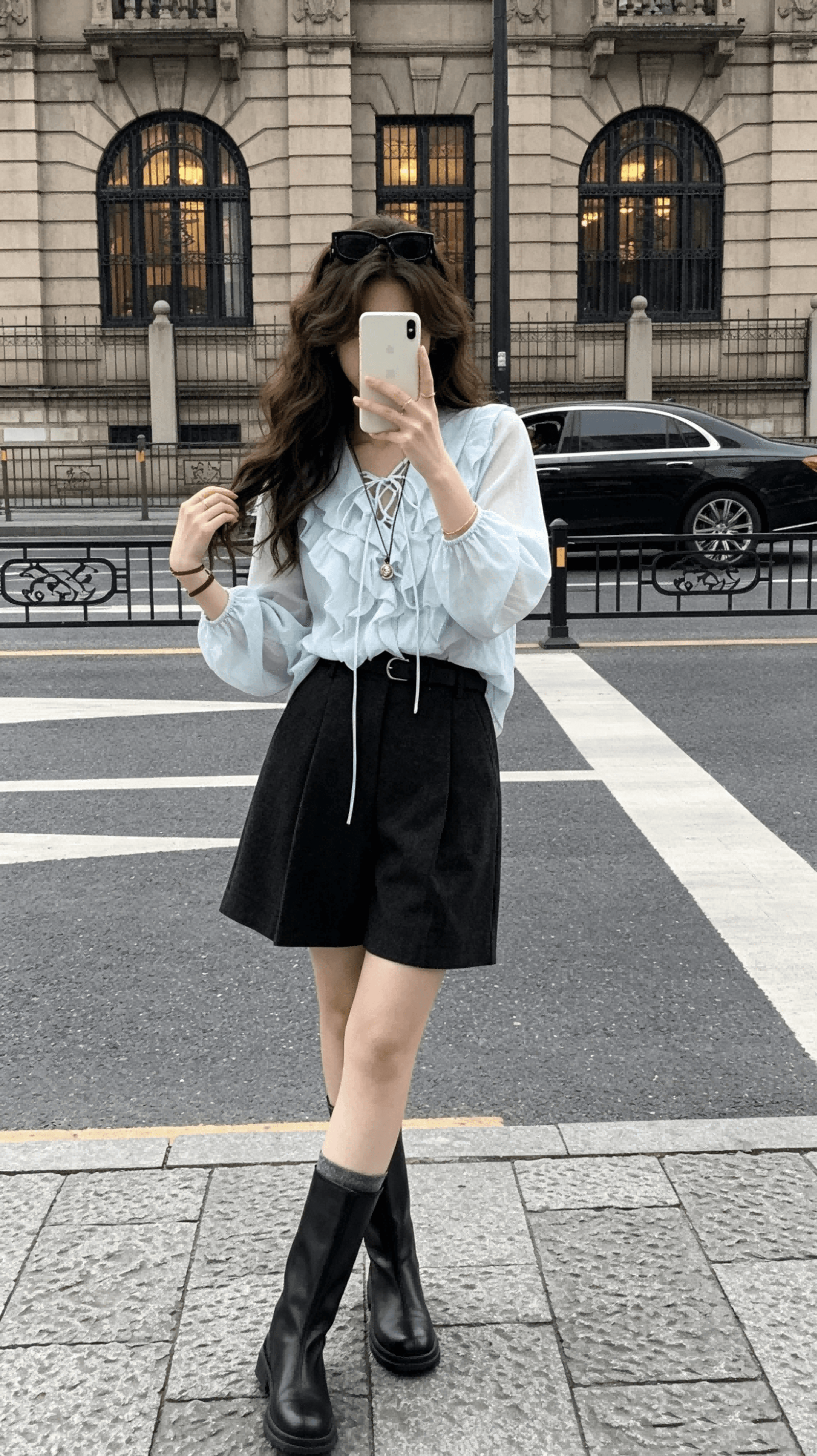 chachastu 프랑스식 이른 가을 분위기 센스 핑크색 프릴 맨위 여성 이른 가을 고급 센스 긴팔 V 넥 셔츠 이미지 4