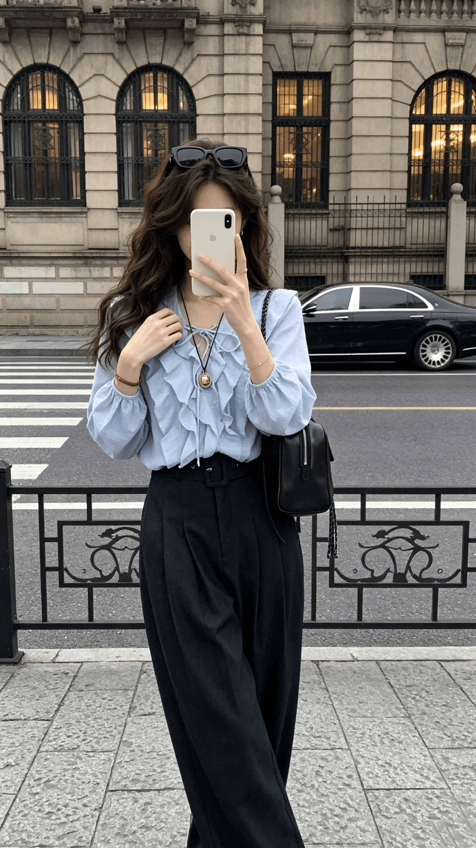 chachastu 프랑스식 이른 가을 분위기 센스 핑크색 프릴 맨위 여성 이른 가을 고급 센스 긴팔 V 넥 셔츠 상세 이미지 9