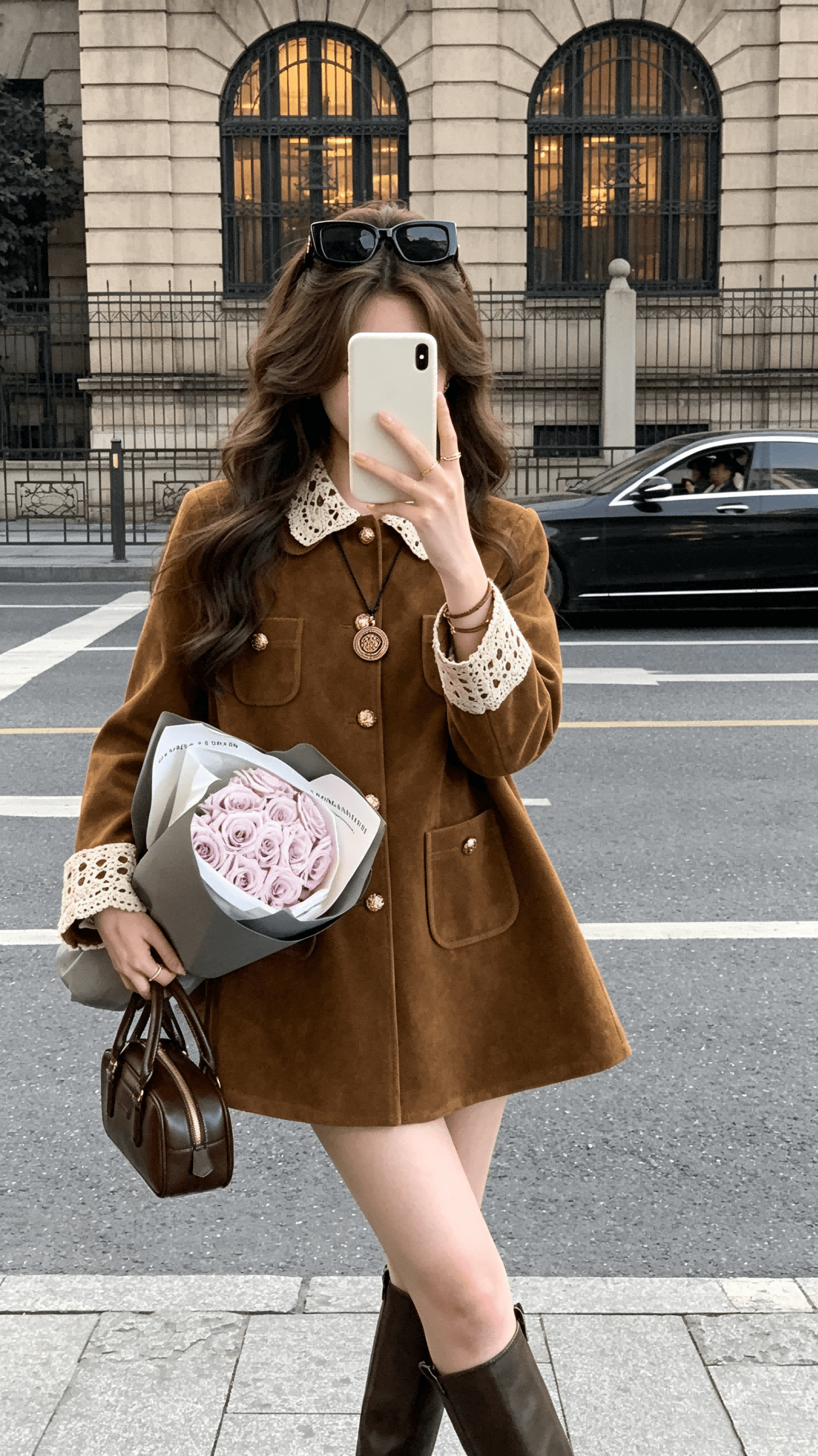 양 작은 볼륨 miu 부서 레트로 폴로 칼라 중간 길이 스웨이드 벨벳 재킷 워크웨어 바람막이 여성 아름다움 라드. 착용 가져 가라. 상세 이미지 2