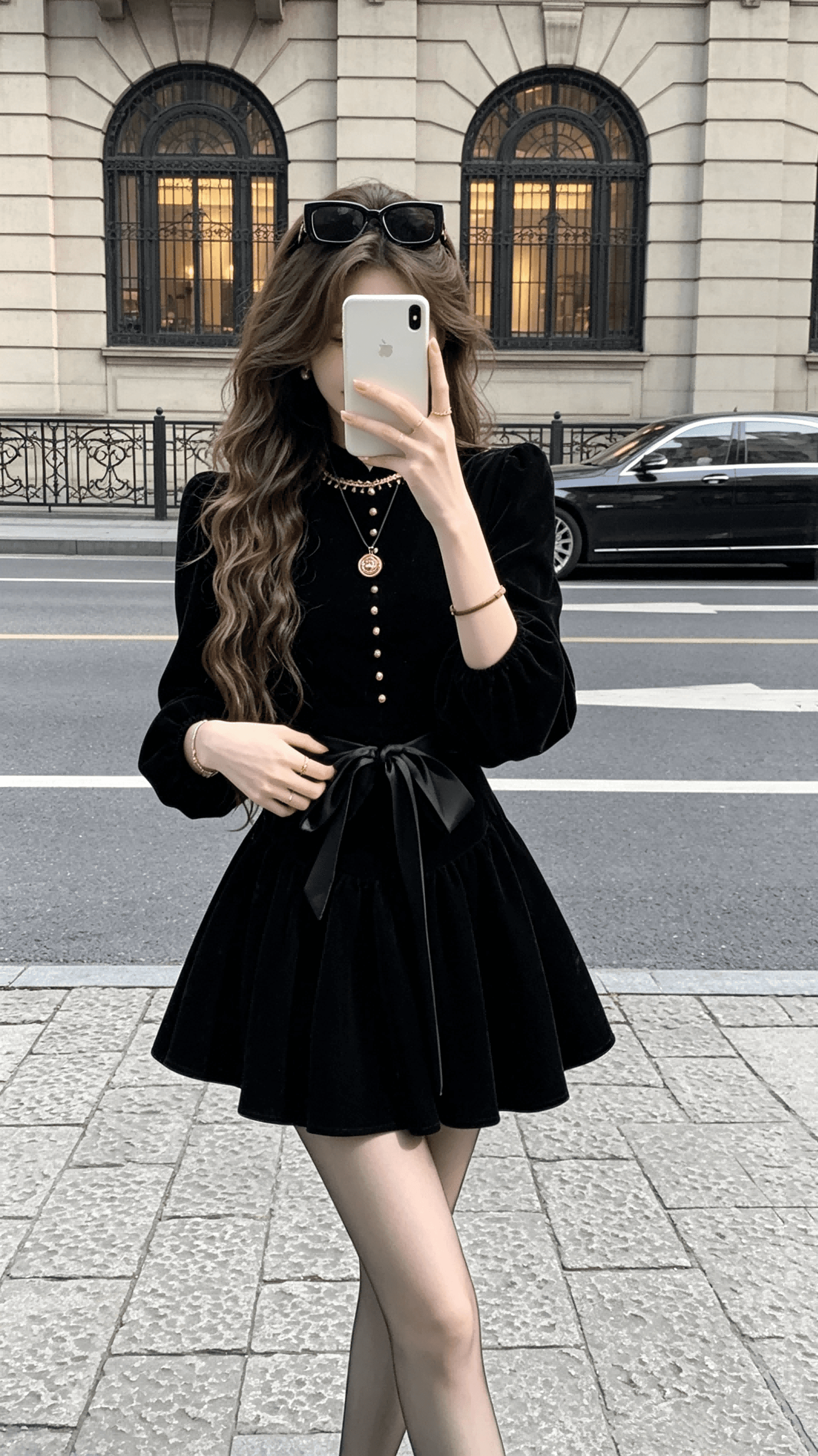 먹는다. 녹색 접시 보 라드. 천 골드 신제품 88 접기 그는 벤 바람 검정색 벨벳 긴팔 드레스 가을 이미지 2
