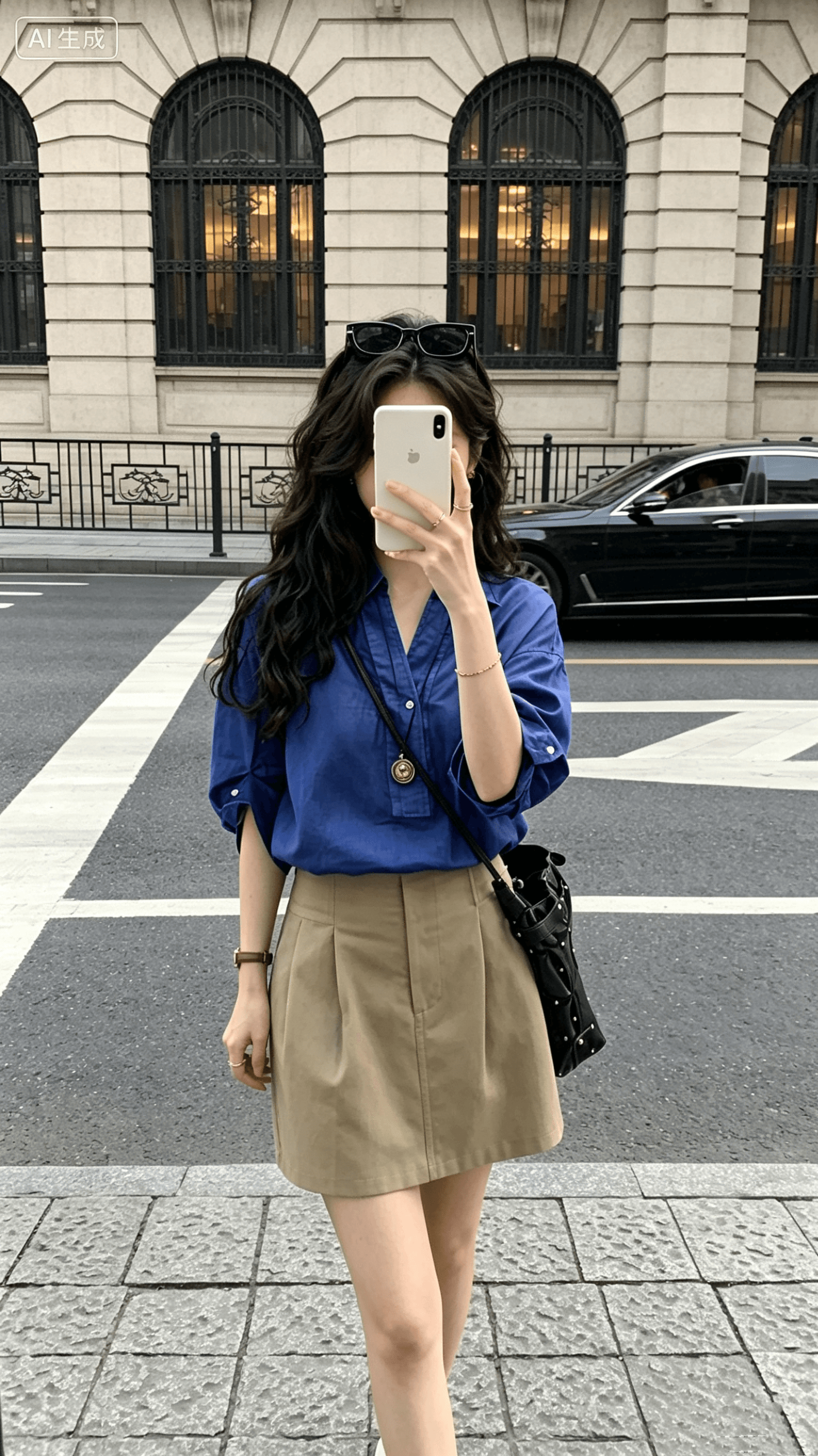 daqianwithu 100 라미 중간 소매 여성 셔츠 가을 새로운 고급 센스 루즈핏 디자인 센스 셔츠 상세 이미지 5