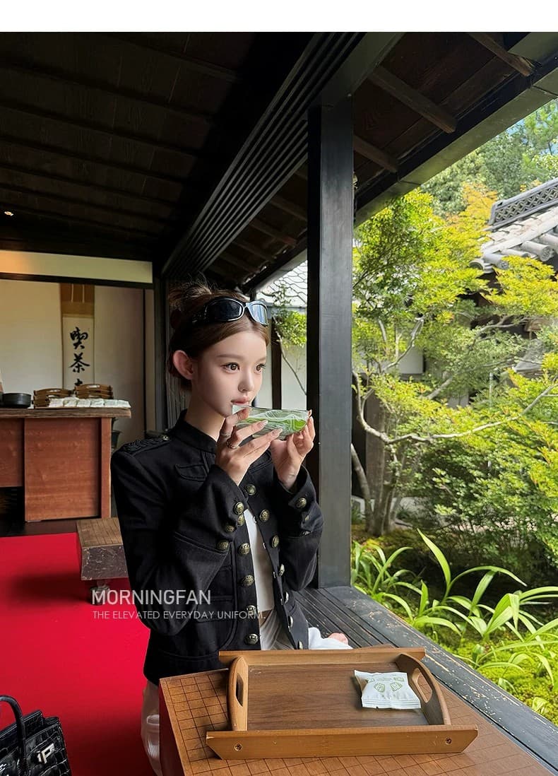 안녕하세요. 팬 팬 스트레이트 음 애련 하계 천 골드 센스 중년 세련된 커프스 특별 디자인 나폴레옹 재킷 상세 이미지 23