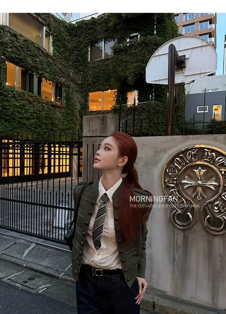 안녕하세요. 팬 팬 스트레이트 음 애련 하계 천 골드 센스 중년 세련된 커프스 특별 디자인 나폴레옹 재킷 상세 이미지 30
