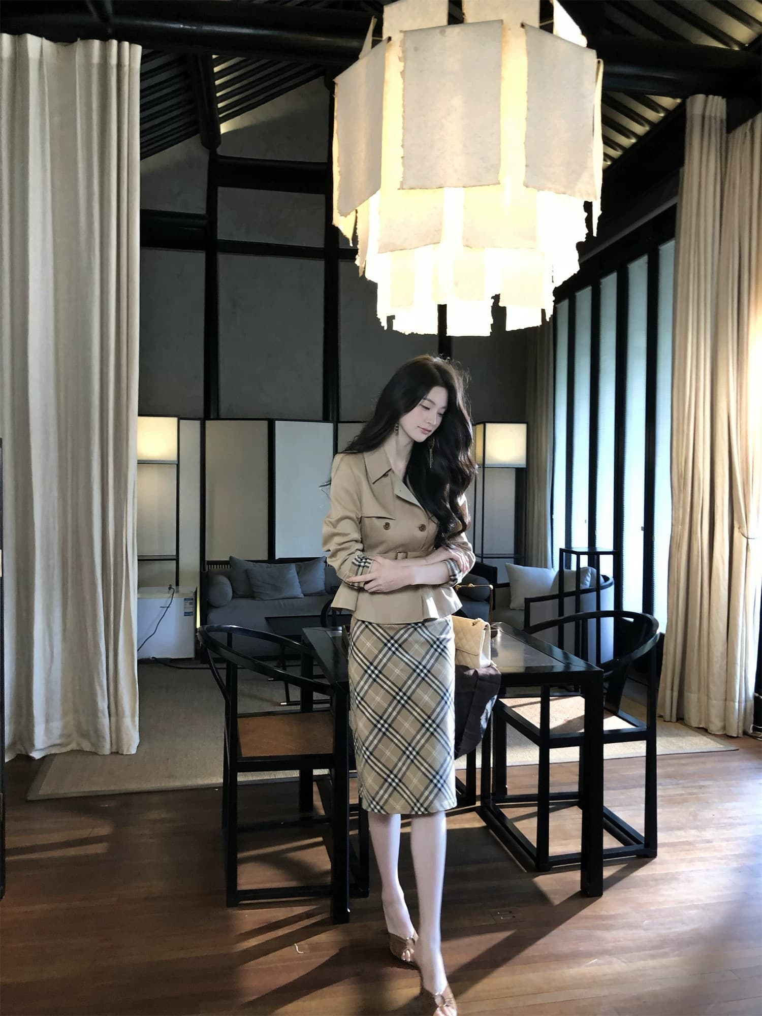하나부터 순간 반도 라이 경기 서울 면 쇼트 스타일 재킷 재킷 레트로 체크무늬 타이트 스커트 반 스커트 출퇴근 착용 가져 가라. 상세 이미지 17