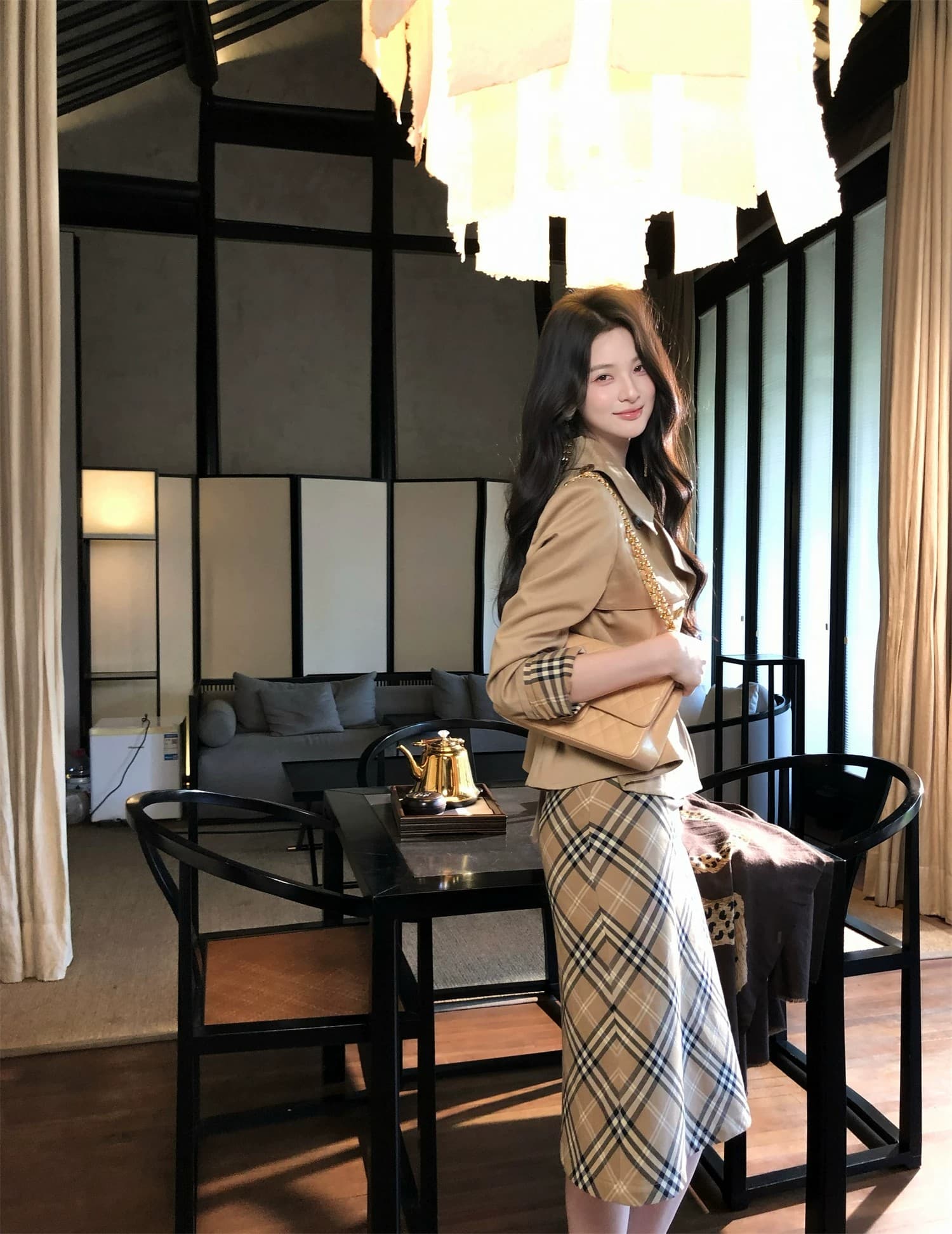 하나부터 순간 반도 라이 경기 서울 면 쇼트 스타일 재킷 재킷 레트로 체크무늬 타이트 스커트 반 스커트 출퇴근 착용 가져 가라. 상세 이미지 32