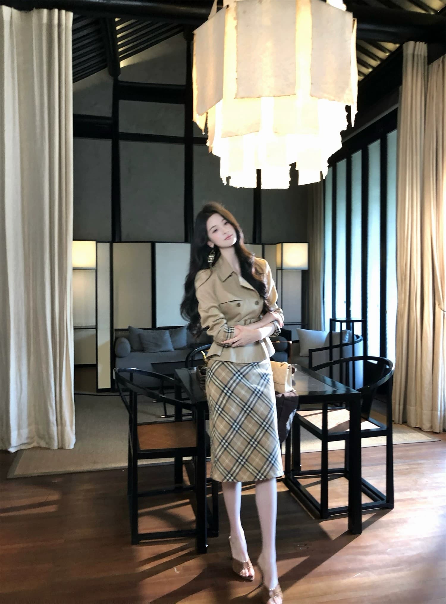 하나부터 순간 반도 라이 경기 서울 면 쇼트 스타일 재킷 재킷 레트로 체크무늬 타이트 스커트 반 스커트 출퇴근 착용 가져 가라. 상세 이미지 50