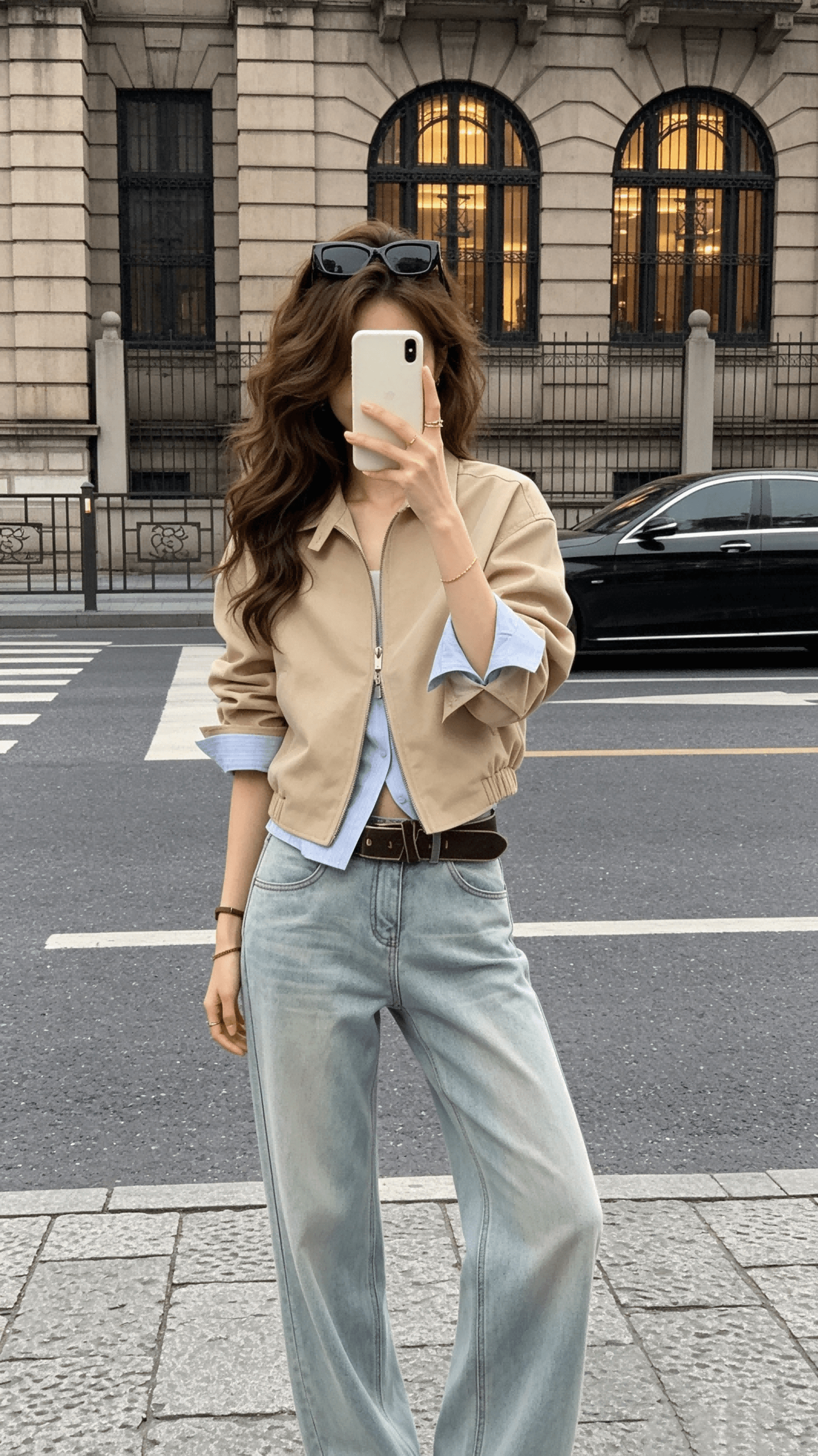 salthe 주간 실크 코튼 페이크 레이어드 배색 스트라이프 스탠드 칼라 재킷 여성 패치워크 뒤집다 소매 쇼트 스타일 캐주얼 짧은 외투 이미지 3