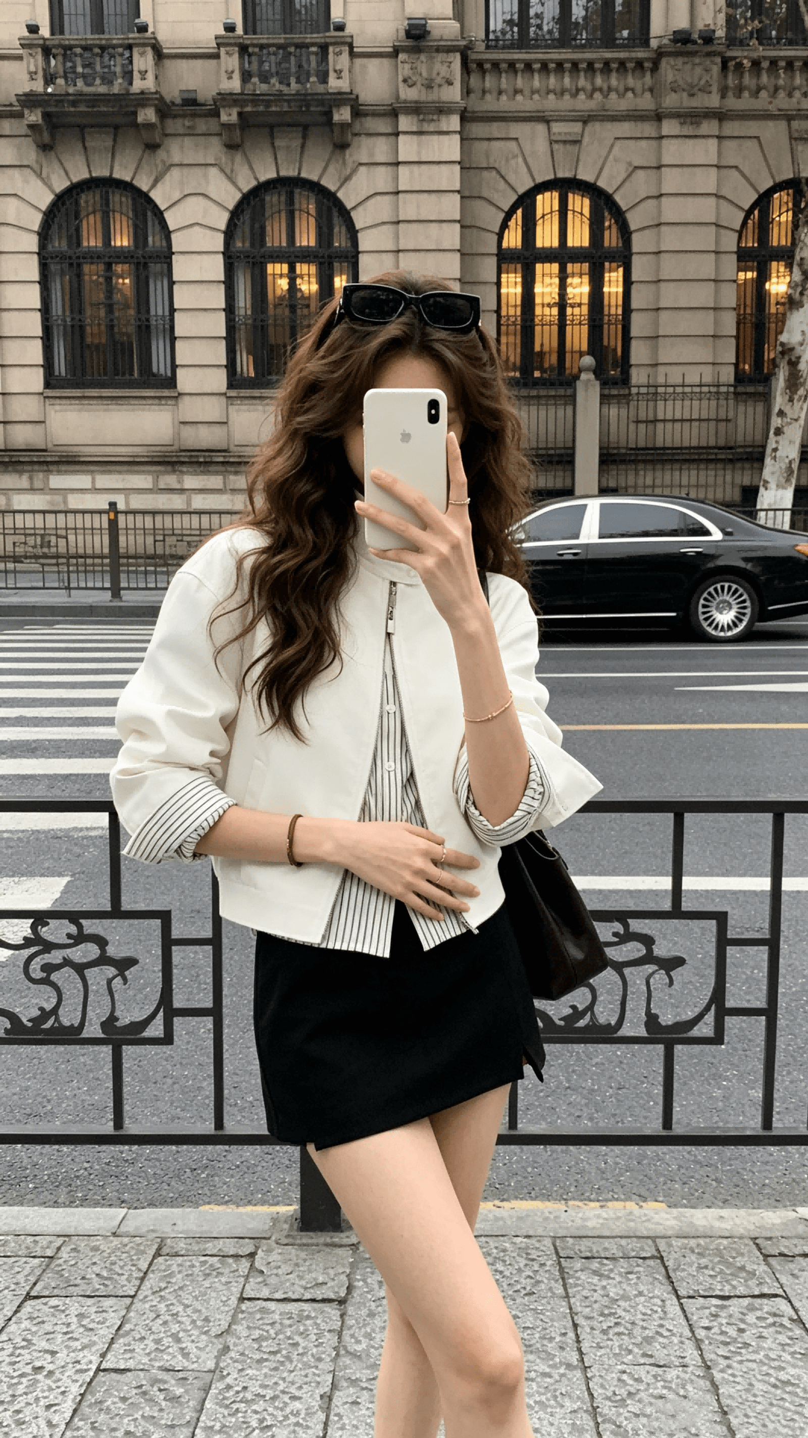 salthe 주간 실크 코튼 페이크 레이어드 배색 스트라이프 스탠드 칼라 재킷 여성 패치워크 뒤집다 소매 쇼트 스타일 캐주얼 짧은 외투 상세 이미지 2