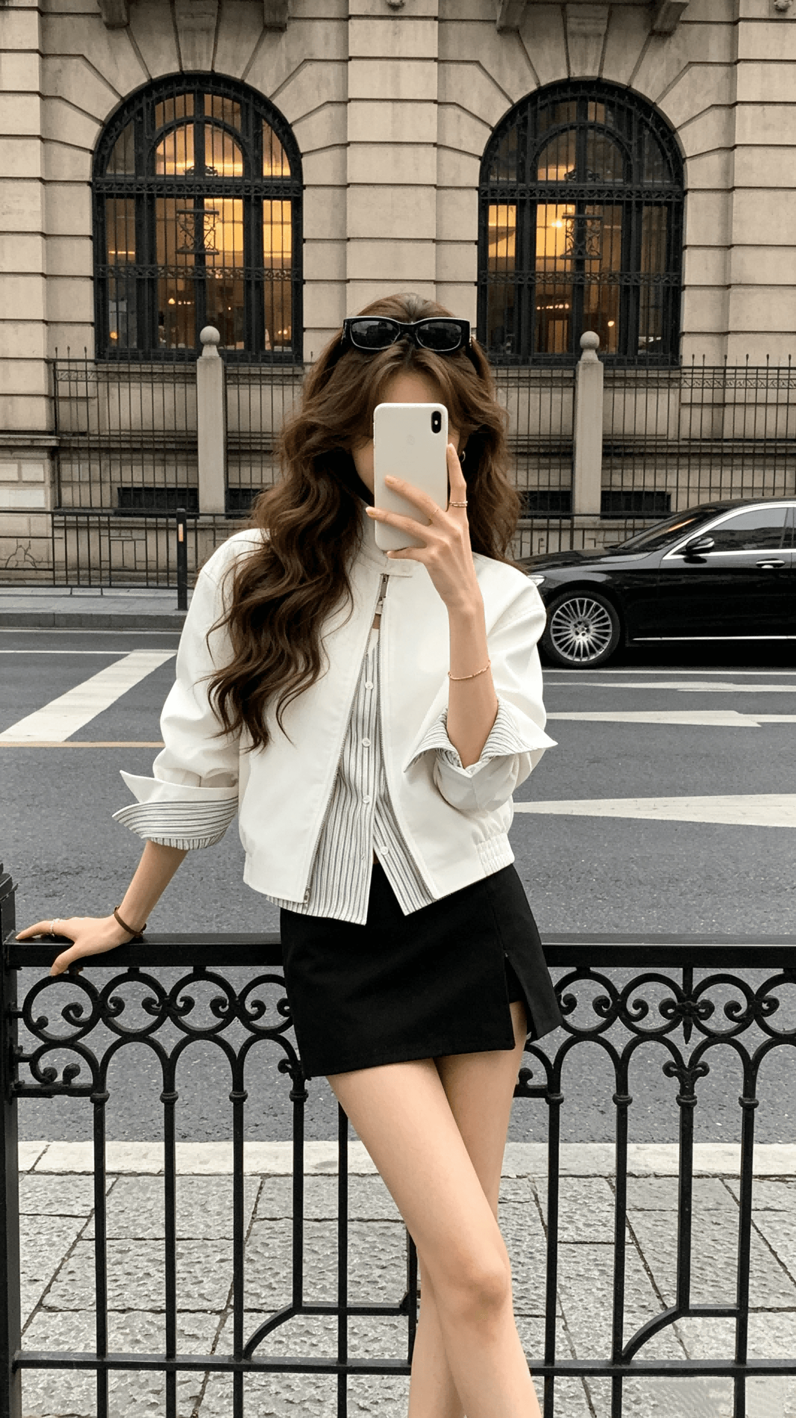 salthe 주간 실크 코튼 페이크 레이어드 배색 스트라이프 스탠드 칼라 재킷 여성 패치워크 뒤집다 소매 쇼트 스타일 캐주얼 짧은 외투 상세 이미지 3