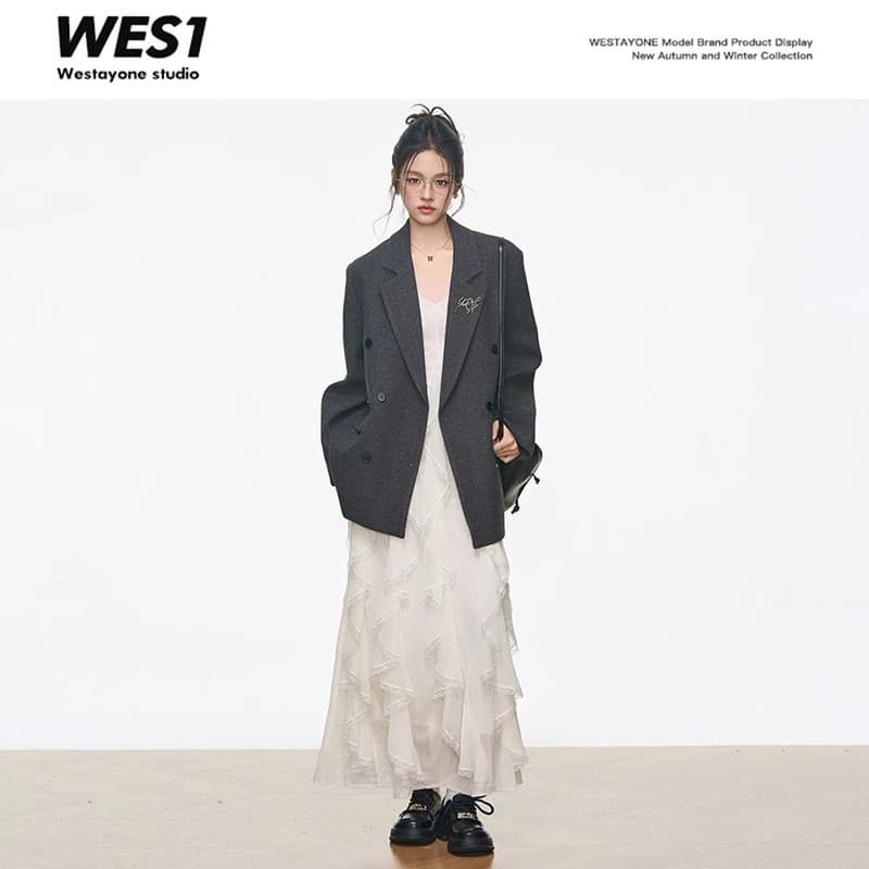 9.3 신제품 westayone 고급 센스 모직 정장 여성 코트 디자인 센스 롱 스커트 화이트 드레스 이미지 4