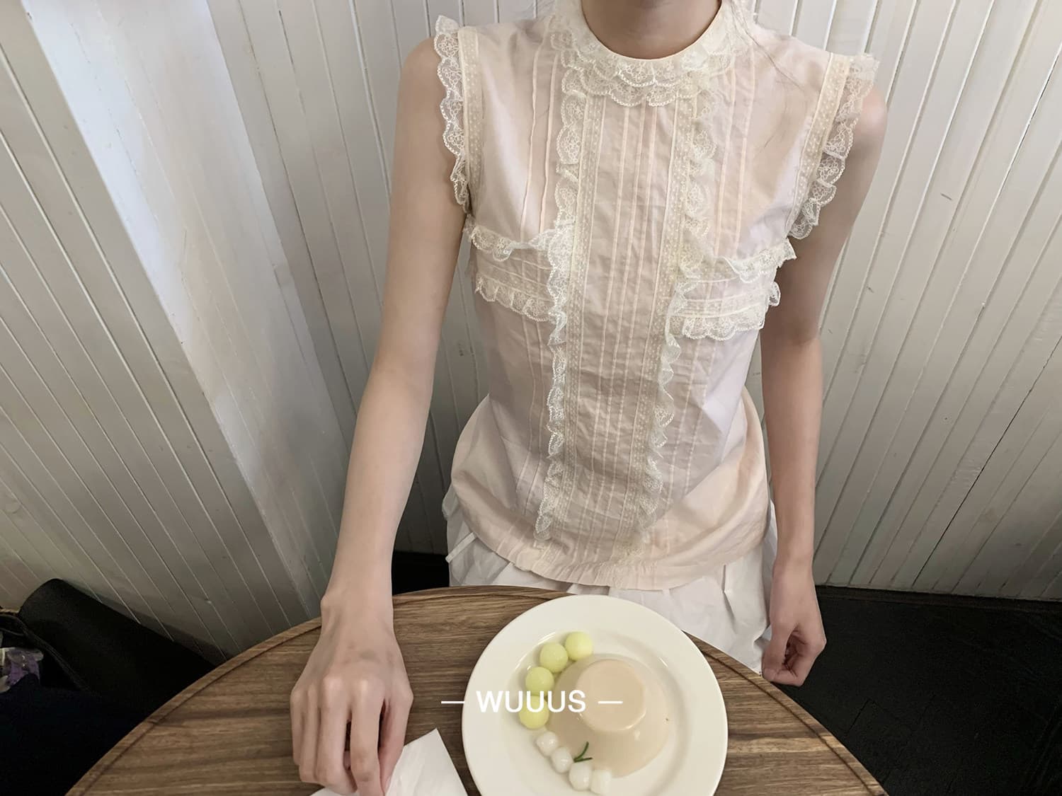 wuuusjojo 사설 서비스 선 빛 핑크색 민소매 여성 셔츠 중년 작은 샤넬 스타일 레이스 측면 조끼 맨위 상세 이미지 25