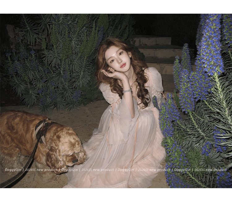 doggyqin bch10e 사설 서비스 보여주기 섹션 분말 안개 놀라다 프릴 거품 소매 쉬폰 블라우스 쇼트 스타일 맨위 상세 이미지 37