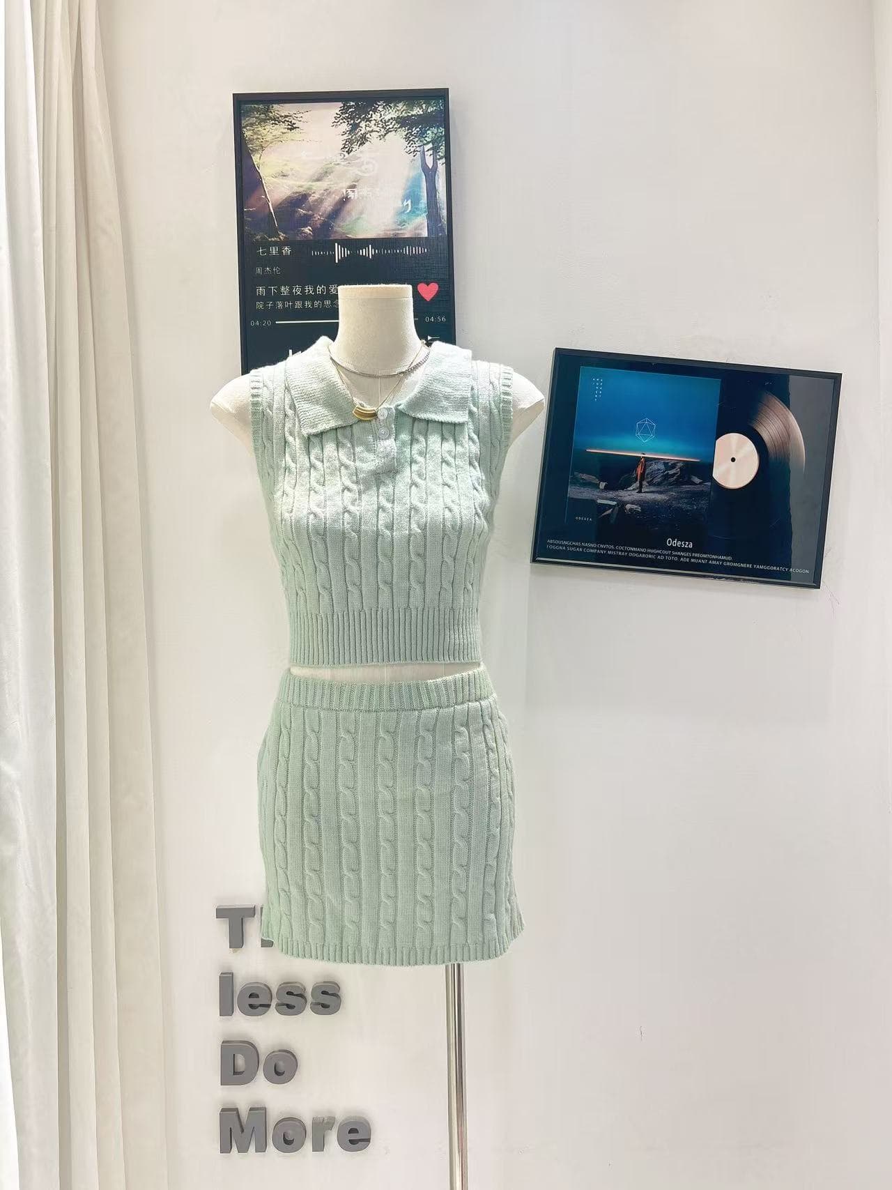 만약 언어 맞춤 사랑 소녀 순수한 욕망 품격 POLO 칼라 니트 조끼 하이웨이스트 반신 치마 세트 상세 이미지 4