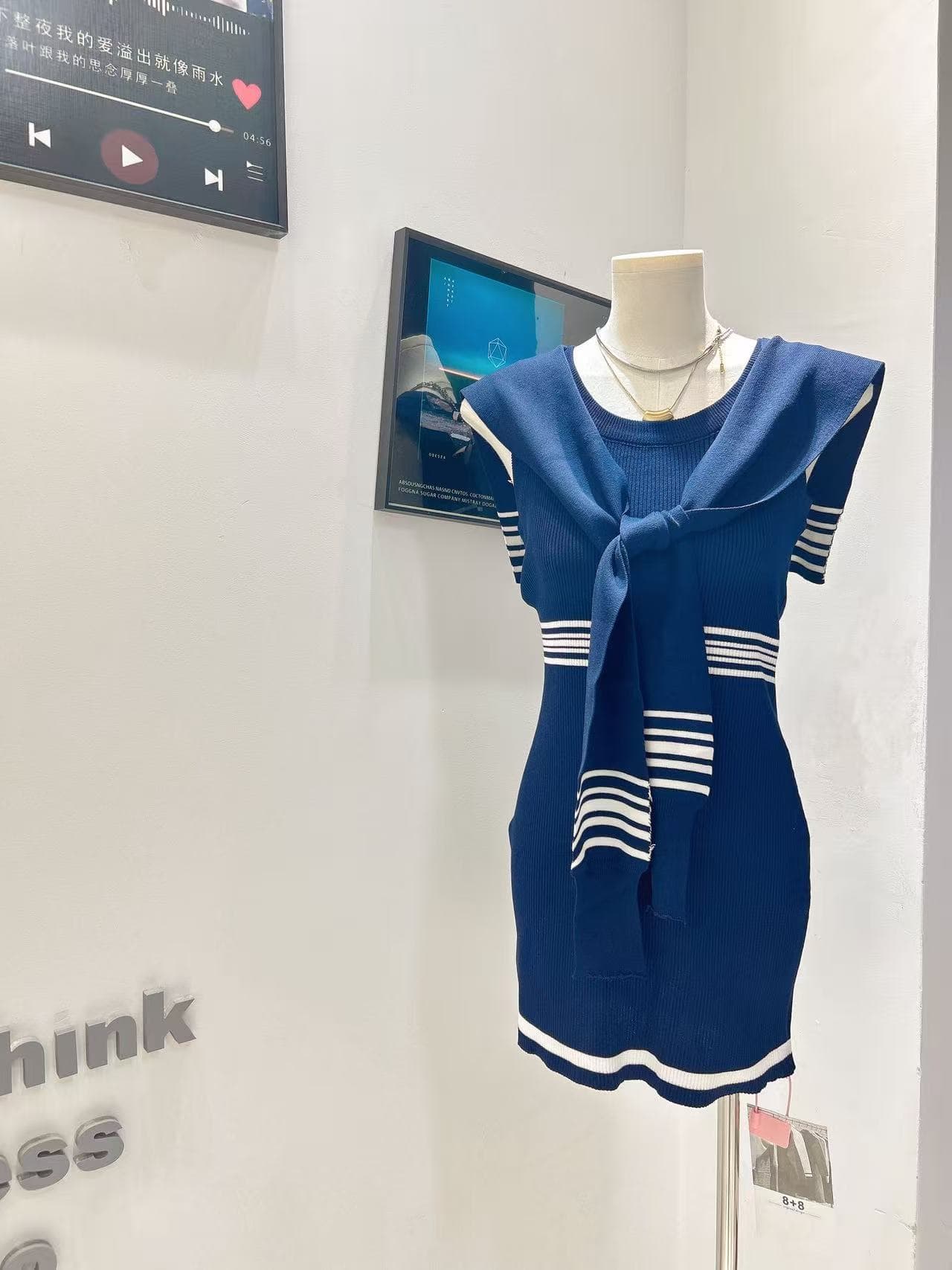 coolline 숲 희 노크 사랑 바보 사설 서비스 순수한 욕망 디스플레이 몸 해군 칼라 맨위 몸매 가꾸기 니트 원피스 이미지 5