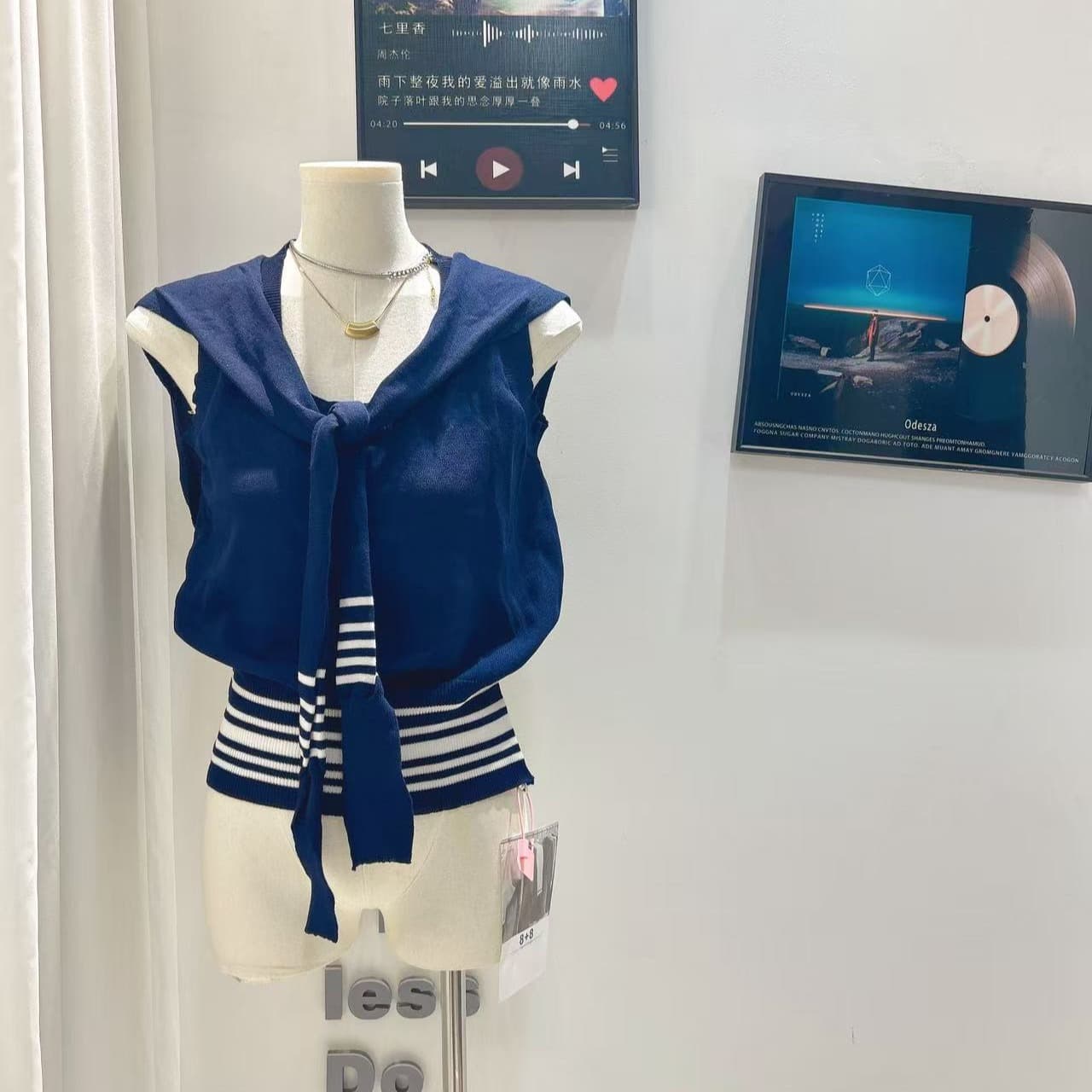 coolline 숲 희 노크 사랑 바보 사설 서비스 순수한 욕망 디스플레이 몸 해군 칼라 맨위 몸매 가꾸기 니트 원피스 이미지 6