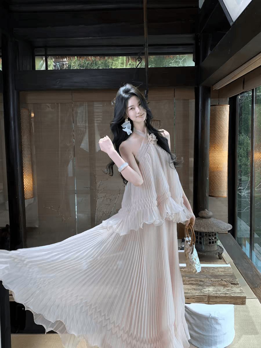 하나부터 순간 매몰 요정 프랑스식 낭만주의 백리스 행침 목 드레스 가져 가라. 요정 가스 숄 여름 해변가 휴가 상세 이미지 3