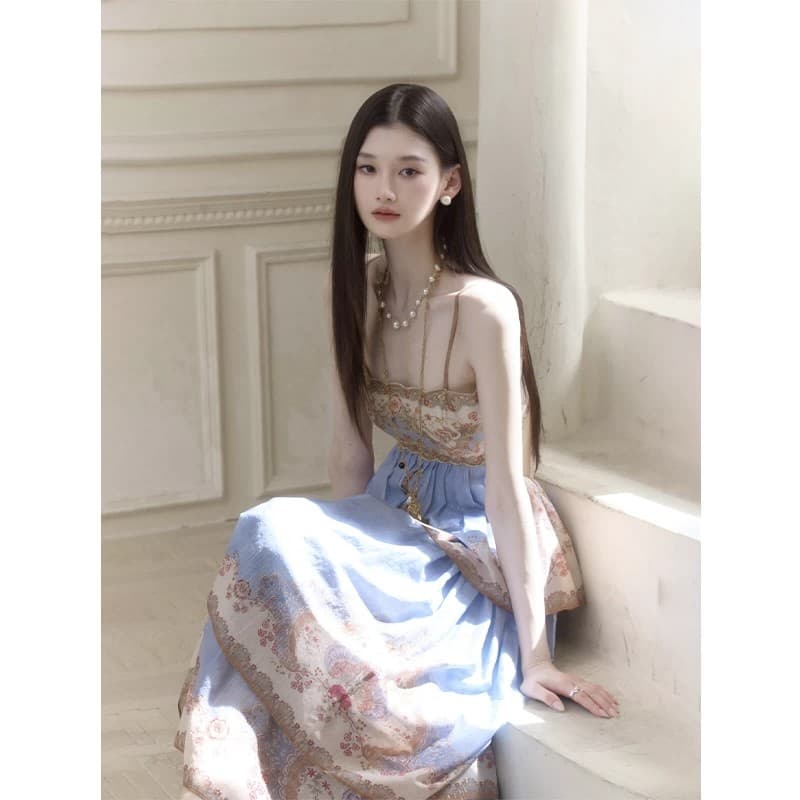 그리고 수 있습니다. chillcozy zim 홈 무거운 작업 포지셔닝 꽃 프랑스식 롱 코트 백리스 휴가 슬립 여성 드레스 여름 이미지 4