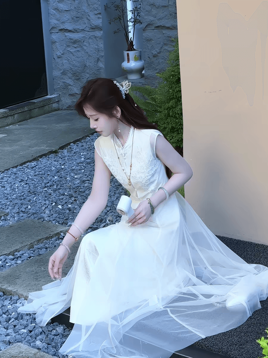 파빌리온 와우 린 늦지 않다 새로운 중식 무거운 작업 구슬 조각 자수 개선 치파오 이른 가을 새로운 민소매 드레스 블라우스 상세 이미지 2