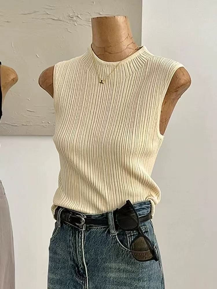 여름 레트로 니트 스웨터 조끼 여성 몸매 가꾸기 라운드 넥 민소매 슬립 품격 Chic 만나는 맨위 이미지 4