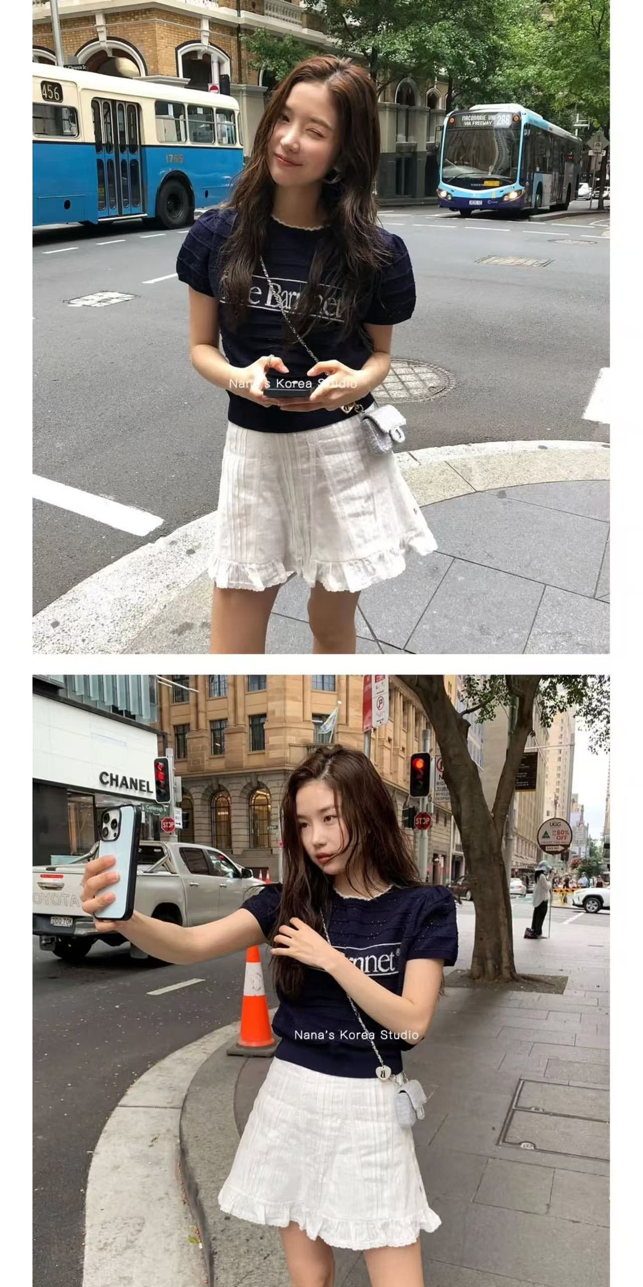 한국 여덟 우유 여름 레트로 몸매 가꾸기 슬림해 보이는 레이스 라운드 넥 알파벳 홀로우 아웃 자카드 니트 반팔 맨위 상세 이미지 3