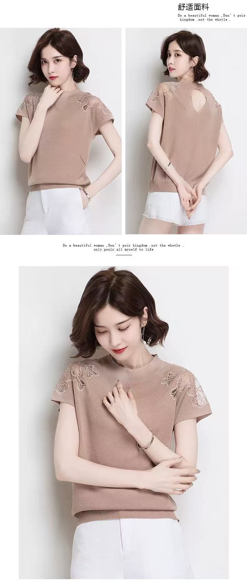 새로운 뽕나무 누에 실크 여성용 짧은 소매 티셔츠 루즈핏 슬림해 보이는 풀오버 여름 반소매 얼음 실크 맨위 여성 상세 이미지 4