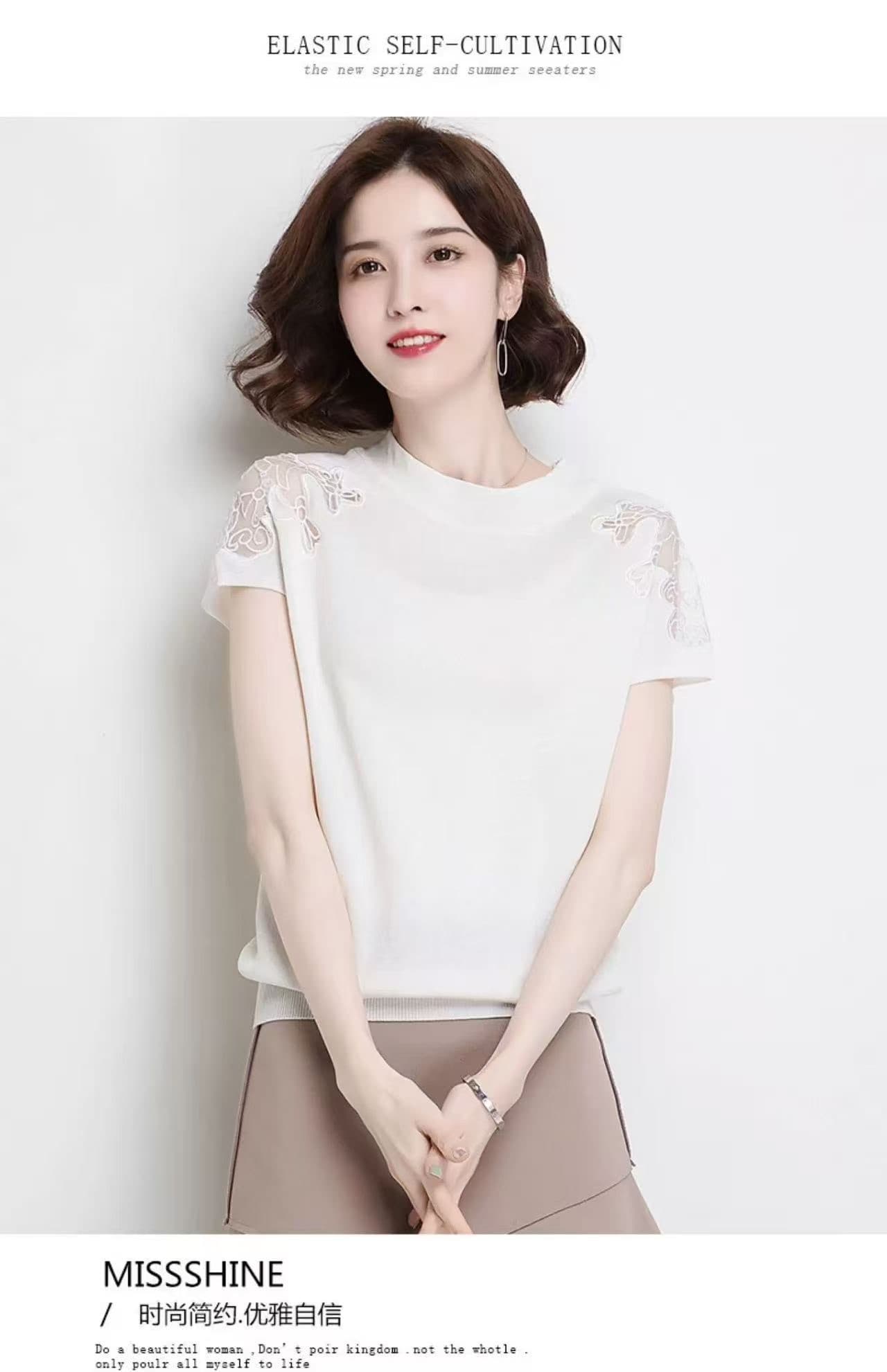 새로운 뽕나무 누에 실크 여성용 짧은 소매 티셔츠 루즈핏 슬림해 보이는 풀오버 여름 반소매 얼음 실크 맨위 여성 상세 이미지 5