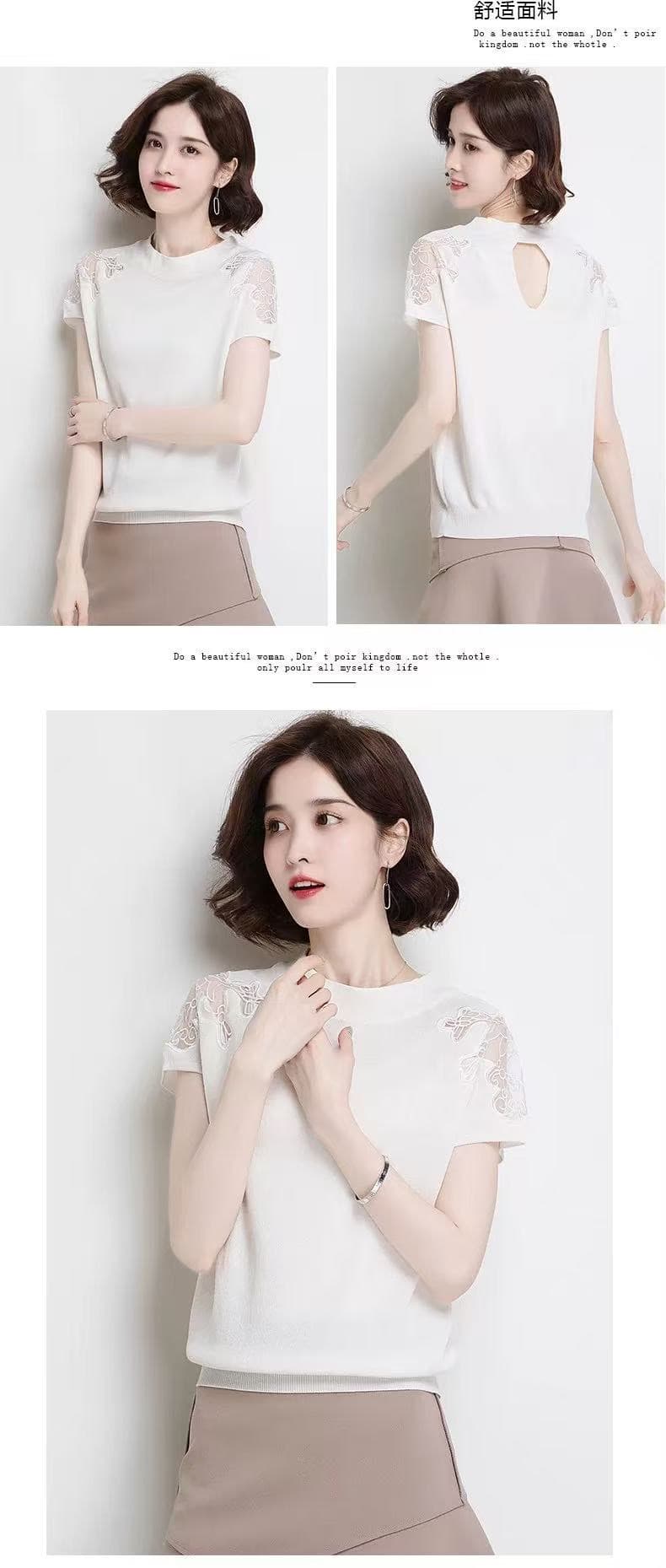 새로운 뽕나무 누에 실크 여성용 짧은 소매 티셔츠 루즈핏 슬림해 보이는 풀오버 여름 반소매 얼음 실크 맨위 여성 상세 이미지 6