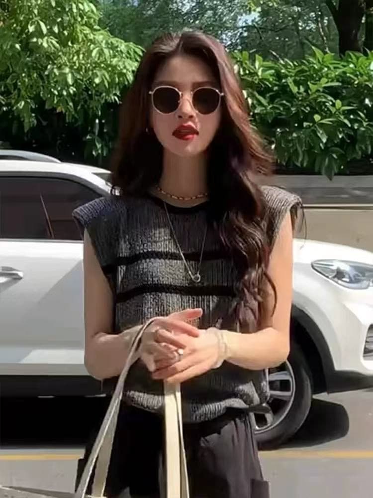 Feifei 소매 스트라이프 얼음 실크 니트 스웨터 여성 유럽 역 여름 드레스 새로운 유럽 상품 여성 의류 외국 가스 기본 셔츠 트렌디 이미지 2