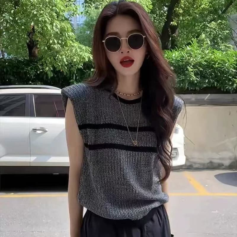 Feifei 소매 스트라이프 얼음 실크 니트 스웨터 여성 유럽 역 여름 드레스 새로운 유럽 상품 여성 의류 외국 가스 기본 셔츠 트렌디 이미지 5