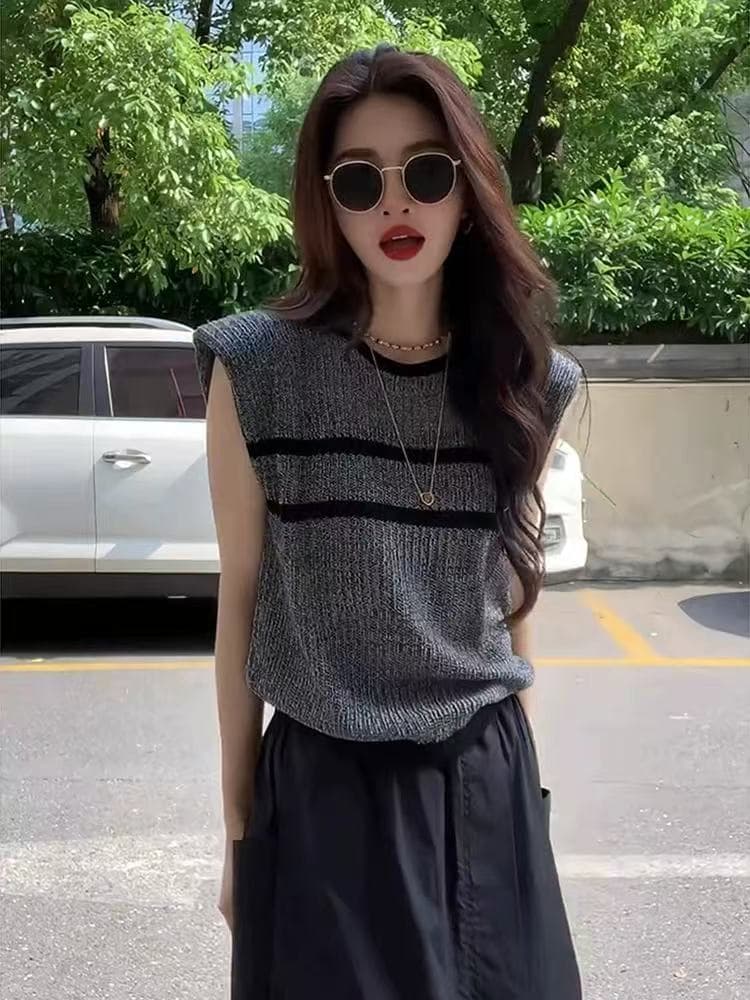 Feifei 소매 스트라이프 얼음 실크 니트 스웨터 여성 유럽 역 여름 드레스 새로운 유럽 상품 여성 의류 외국 가스 기본 셔츠 트렌디 상세 이미지 3