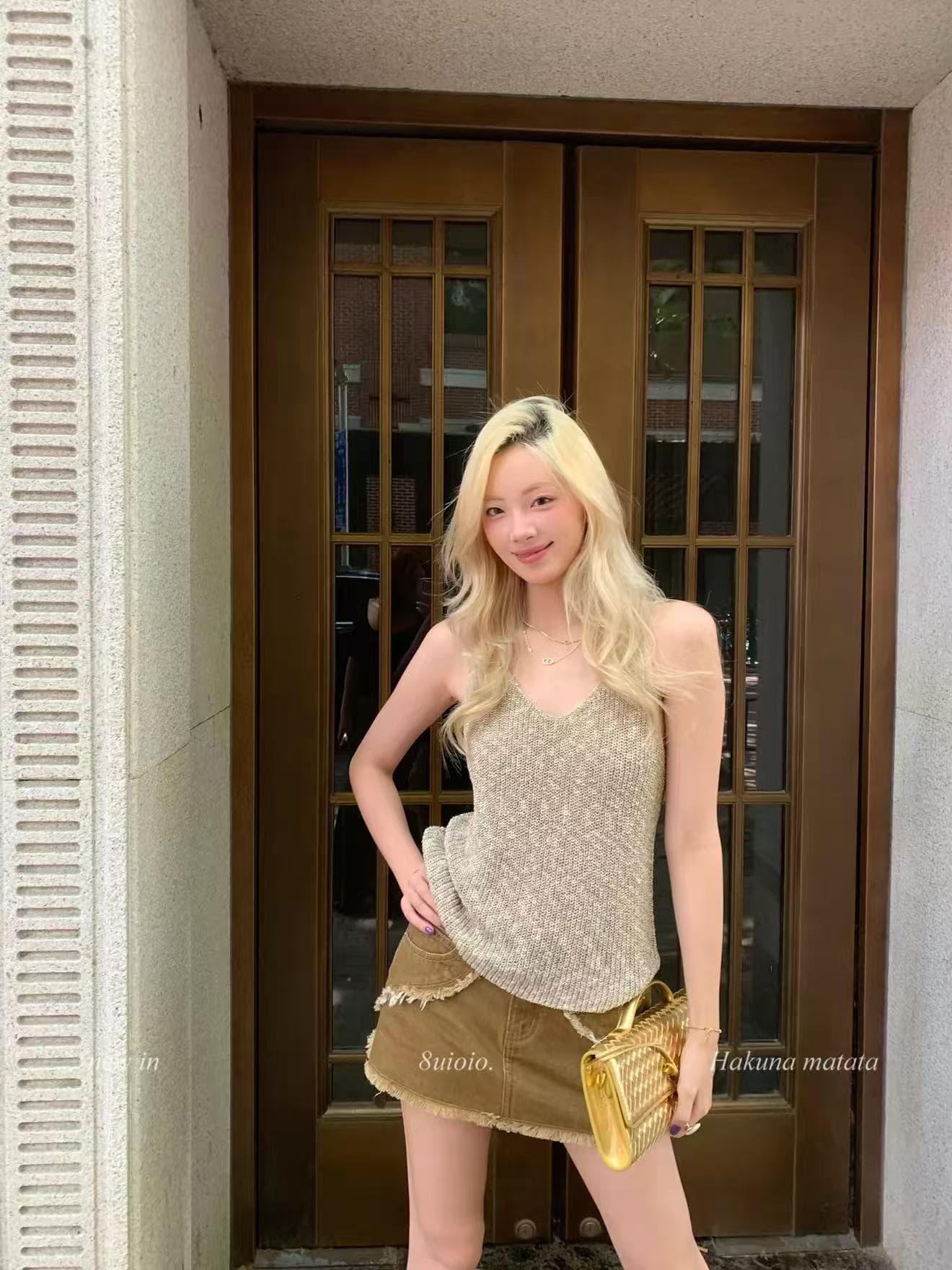 lilylikes cool jazz 느긋한 여름 비싼 가스 루 체 빛 금사 3 차원 한 부서 캐주얼 슬림해 보이는 조끼 상세 이미지 4