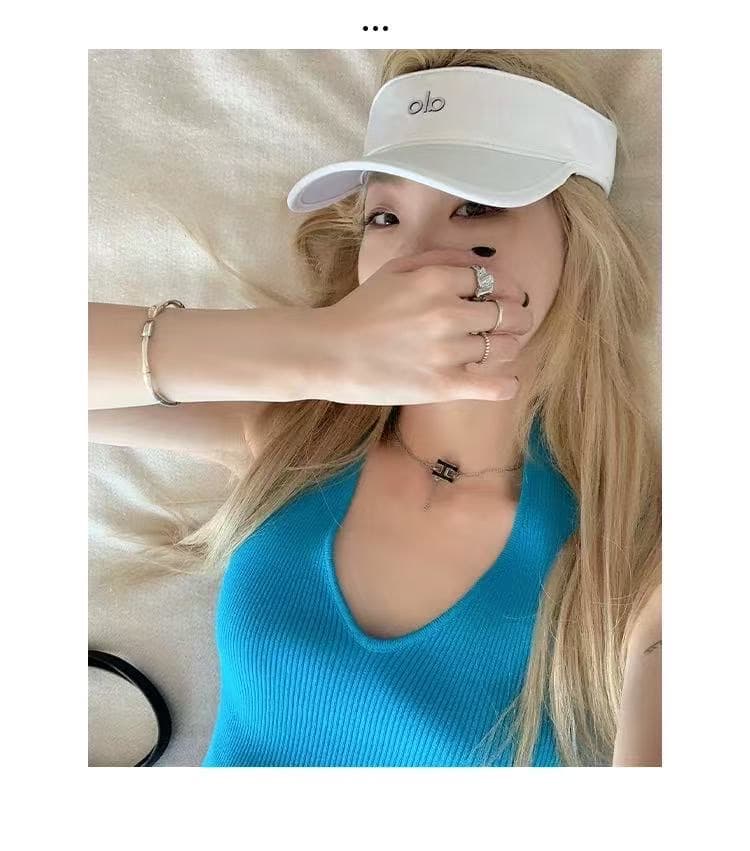 섹시함 백리스 파란색 V넥 행침 목 캐미솔 2026 새로운 고유 한 디자인 센스 니트 민소매 맨위 상세 이미지 1