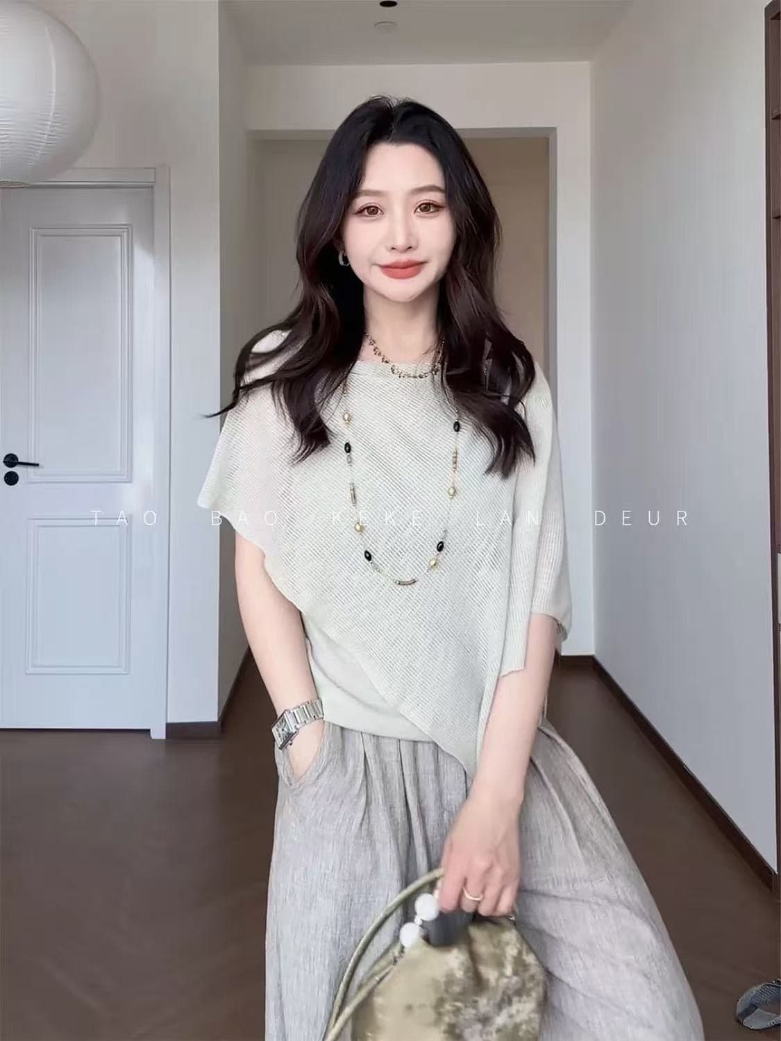 우아함 패션 통기성 숄 불규칙 고급 센스 다용도 얇은 스타일 니트 스웨터 이미지 2