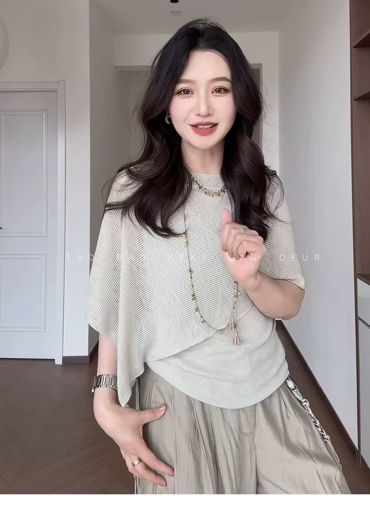 우아함 패션 통기성 숄 불규칙 고급 센스 다용도 얇은 스타일 니트 스웨터 상세 이미지 4