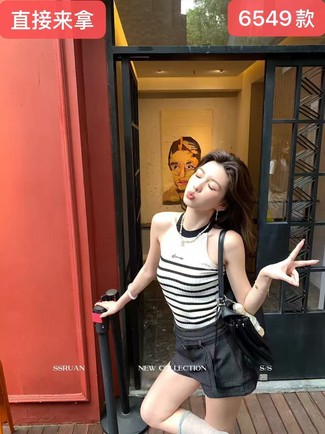 행침 목 스트라이프 배색 자수 알파벳 니트 스웨터 조끼 여성 몸매 가꾸기 슬립 민소매 얼음 실크 쇼트 스타일 맨위 여름