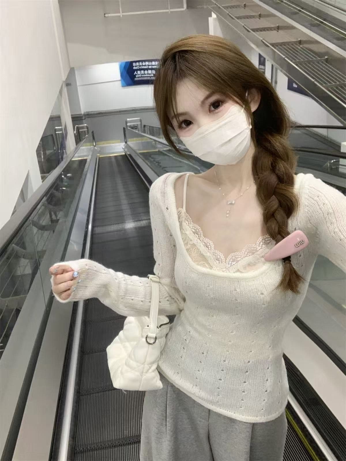 가을 겨울 한국 스타일 순수한 욕망 품격 광장 칼라 자수 홀로우 아웃 긴팔 니트 스웨터 만나는 인사이드 잡아라. 의류 상세 이미지 4